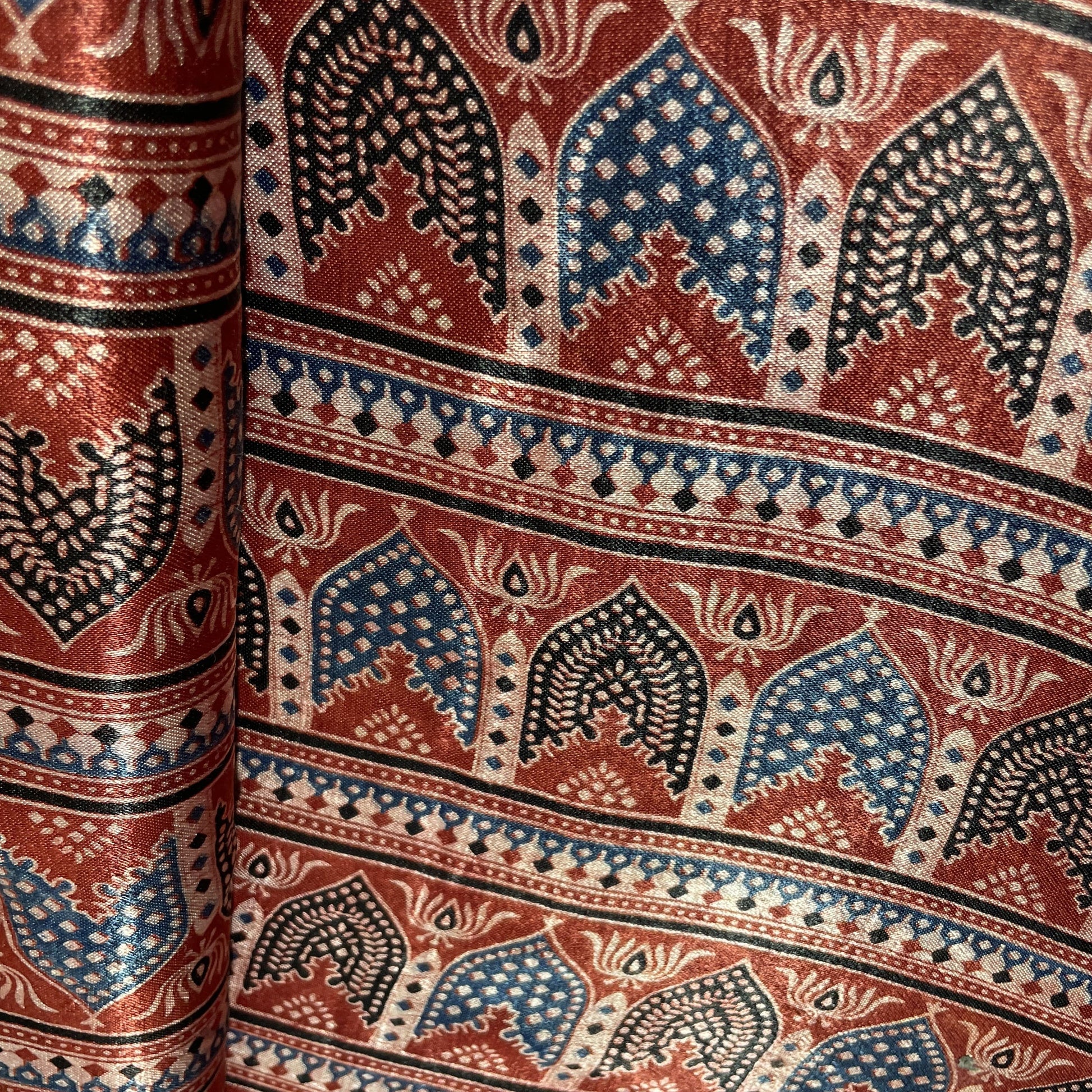 Red Ajrakh Print Mashru Silk Fabric 18246