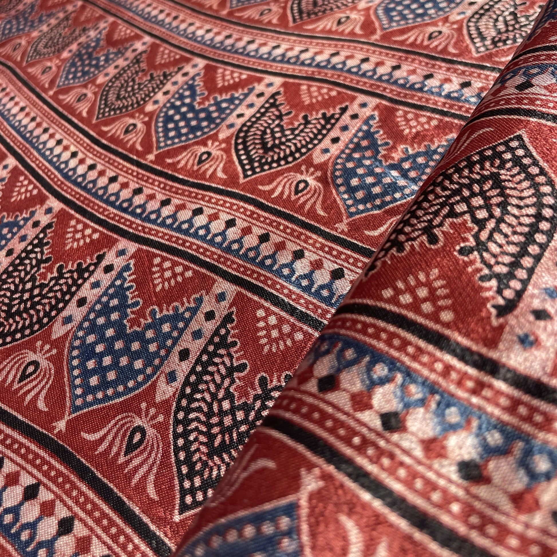 Red Ajrakh Print Mashru Silk Fabric 18246