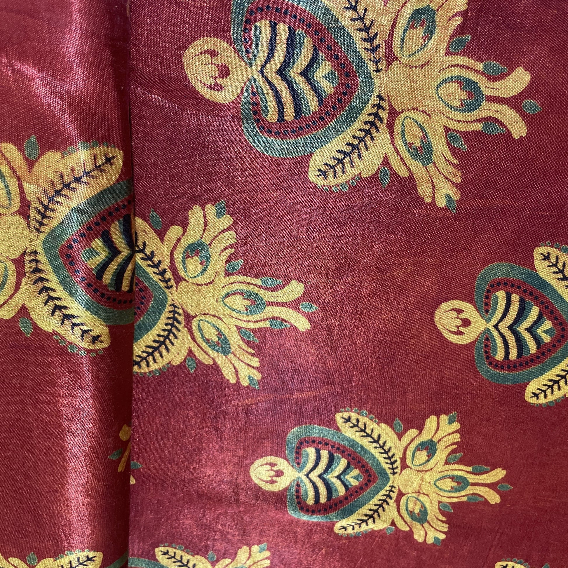 Red Ajrakh Print Mashru Silk Fabric 18273