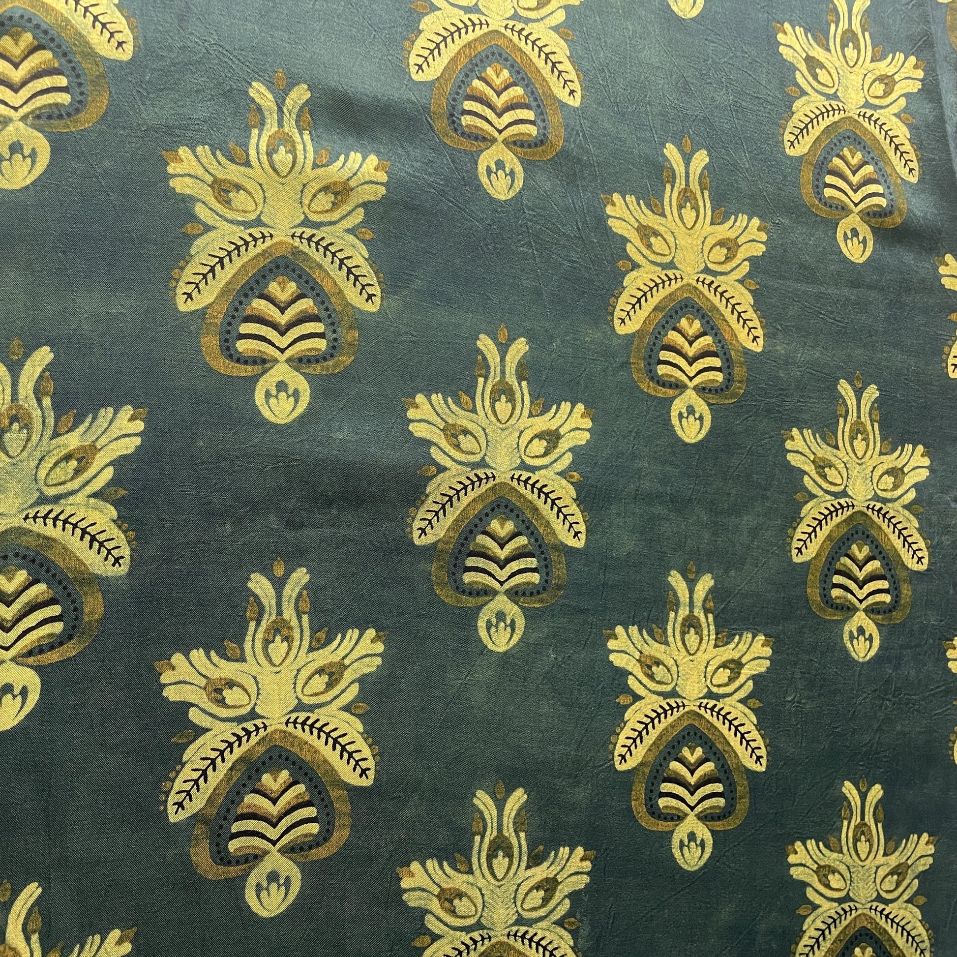 Dark Green Ajrakh Print Mashru Silk Fabric 18275