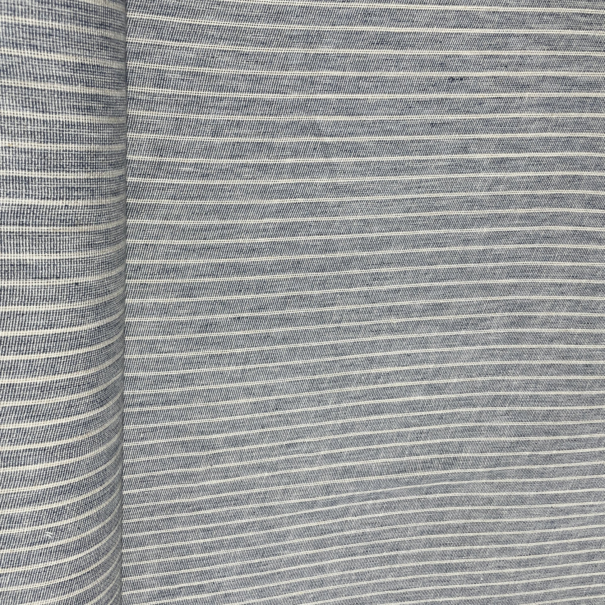 Blue Stripes Print Linen Denim Fabric 18444