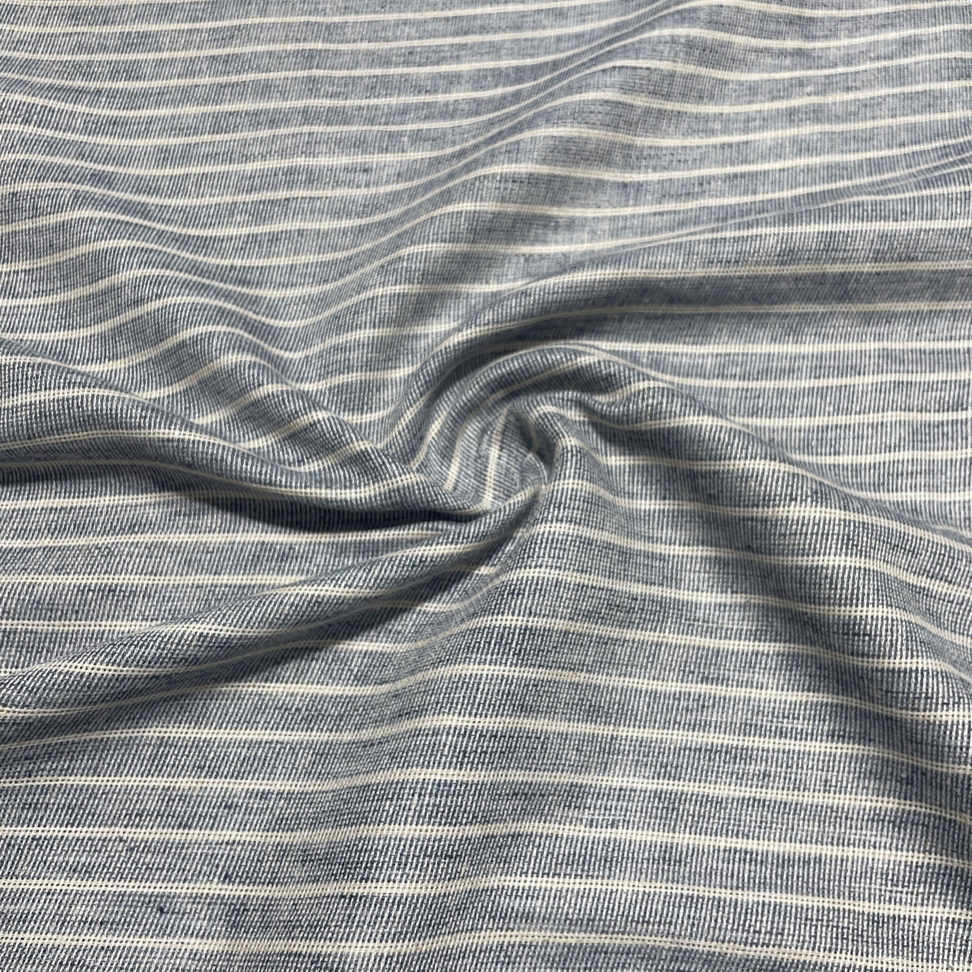 Blue Stripes Print Linen Denim Fabric 18444