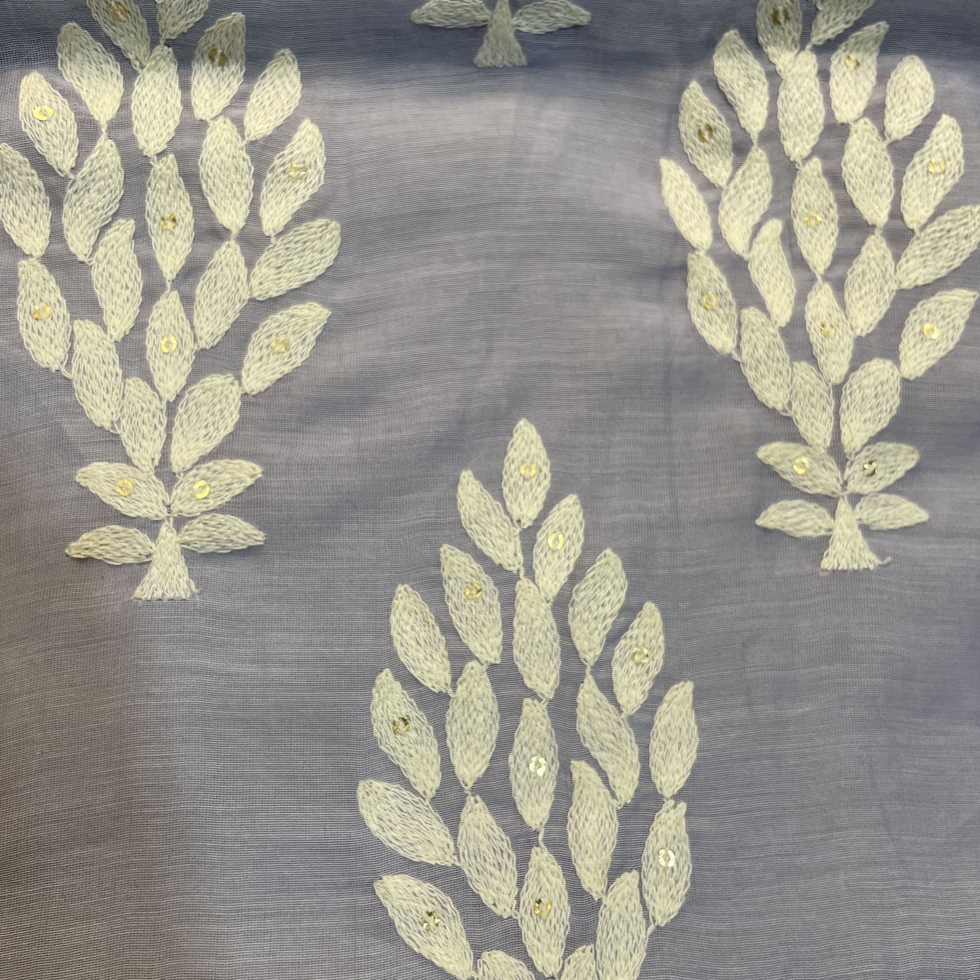 Purple Thread Embroidery Malai Chanderi Silk Fabric 18574