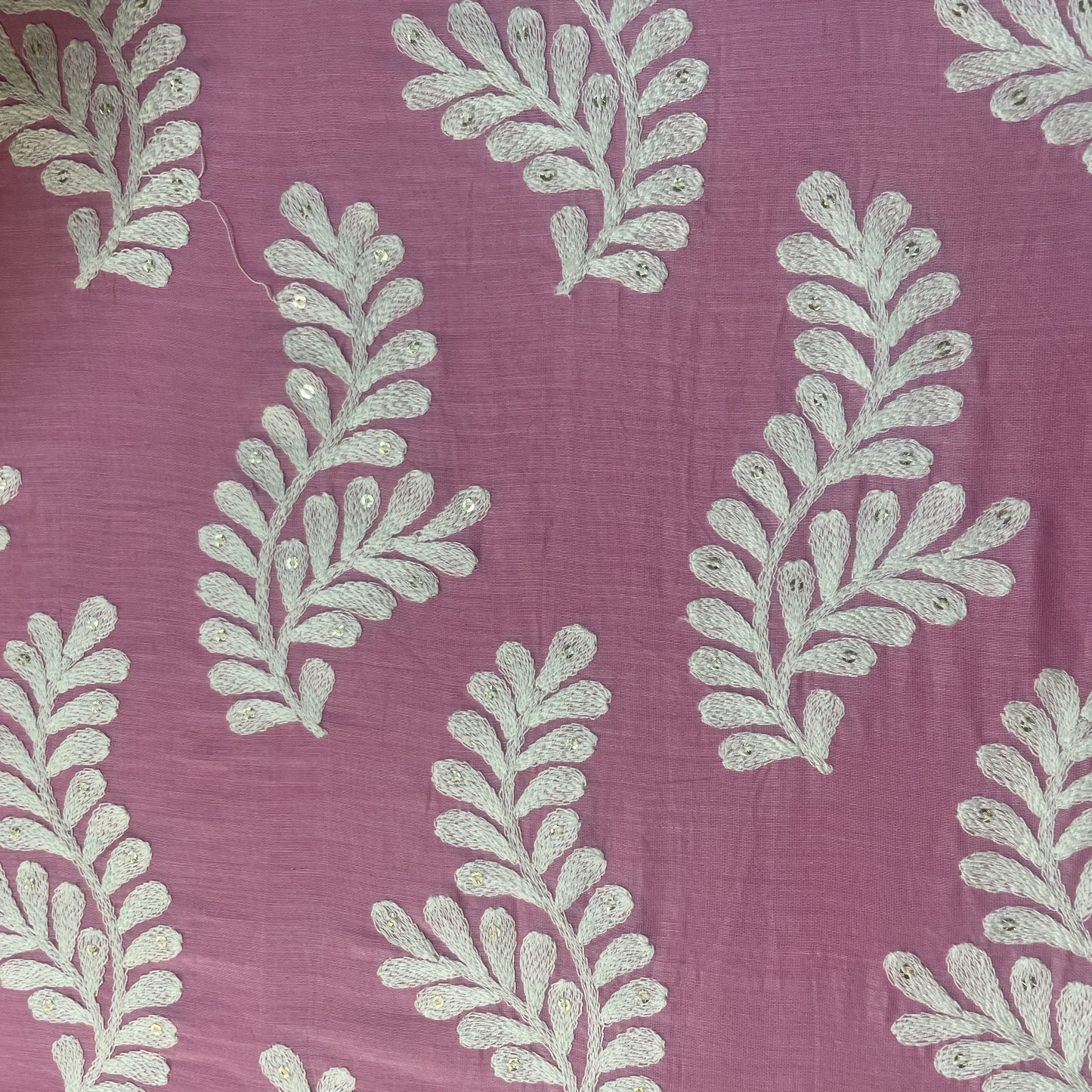 Pink Thread Embroidery Malai Chanderi Silk Fabric 18575