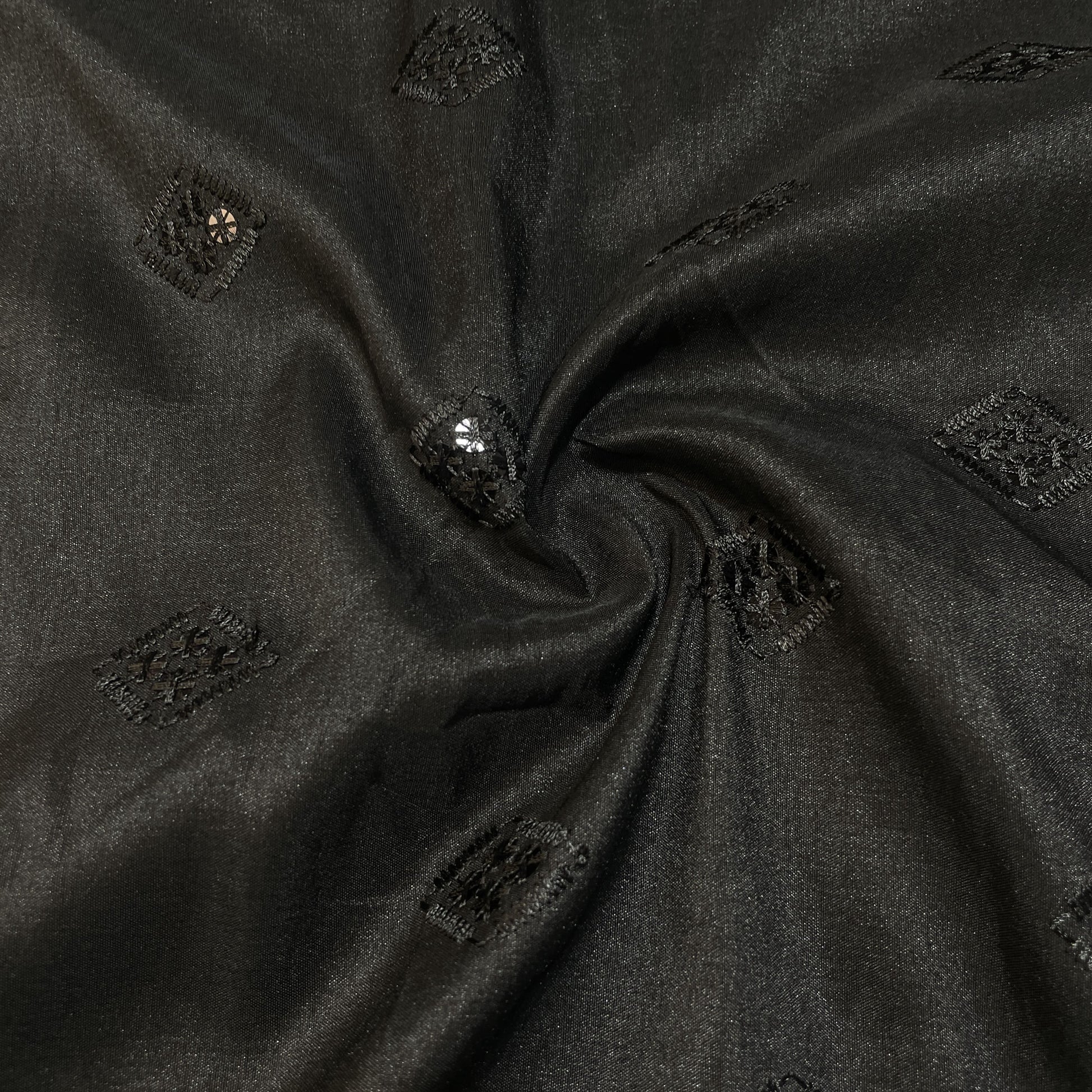 Black Thread Sequins Embroidery Russian Silk Fabric 18705