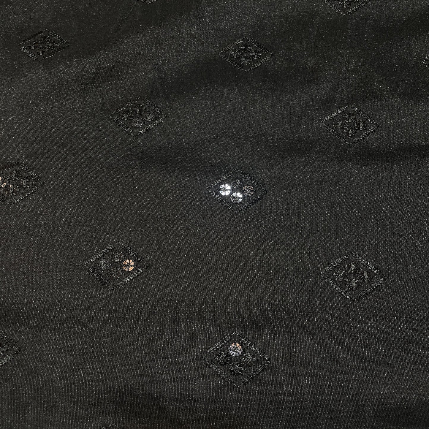 Black Thread Sequins Embroidery Russian Silk Fabric 18705