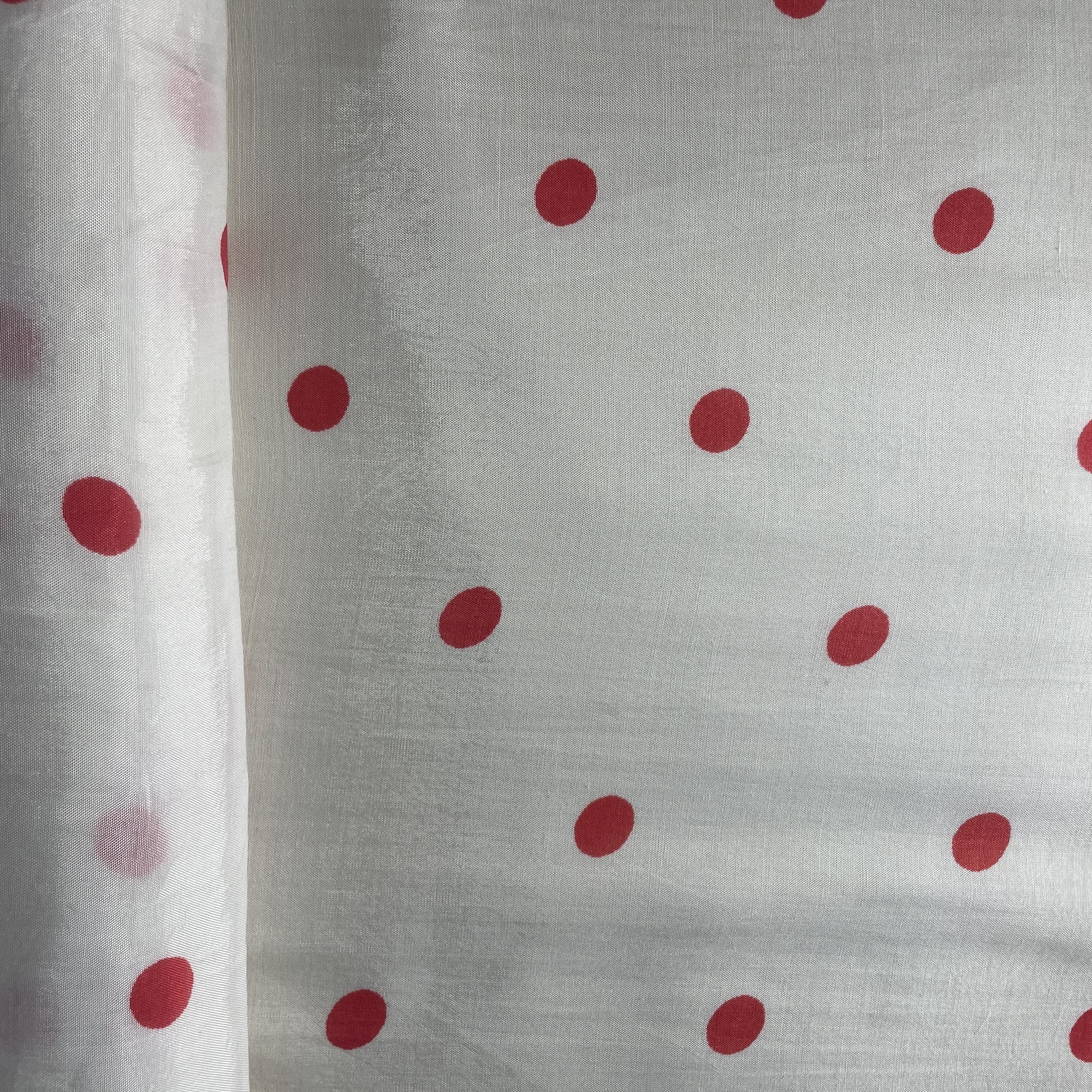 Off White & Red Polka Dot Muslin Fabric 19341