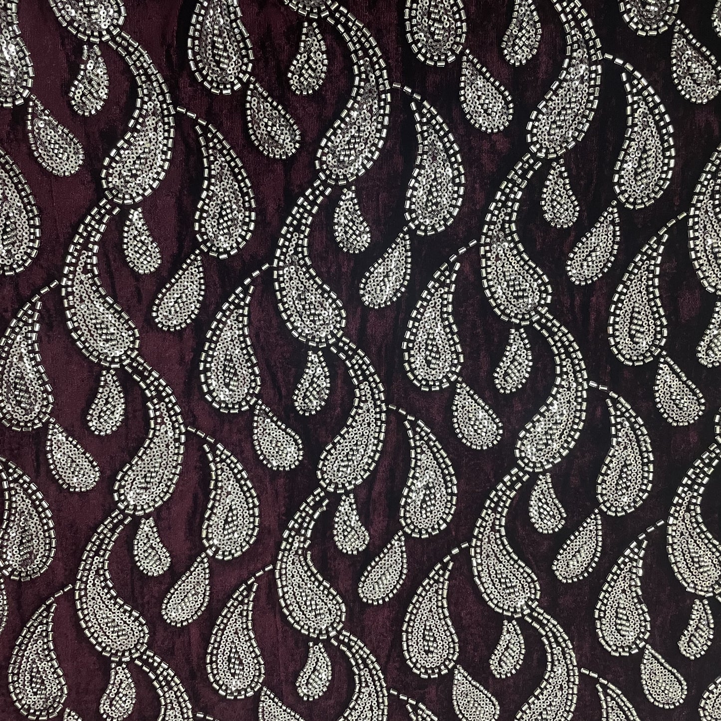 Maroon Paisley Velvet Fabric 19348