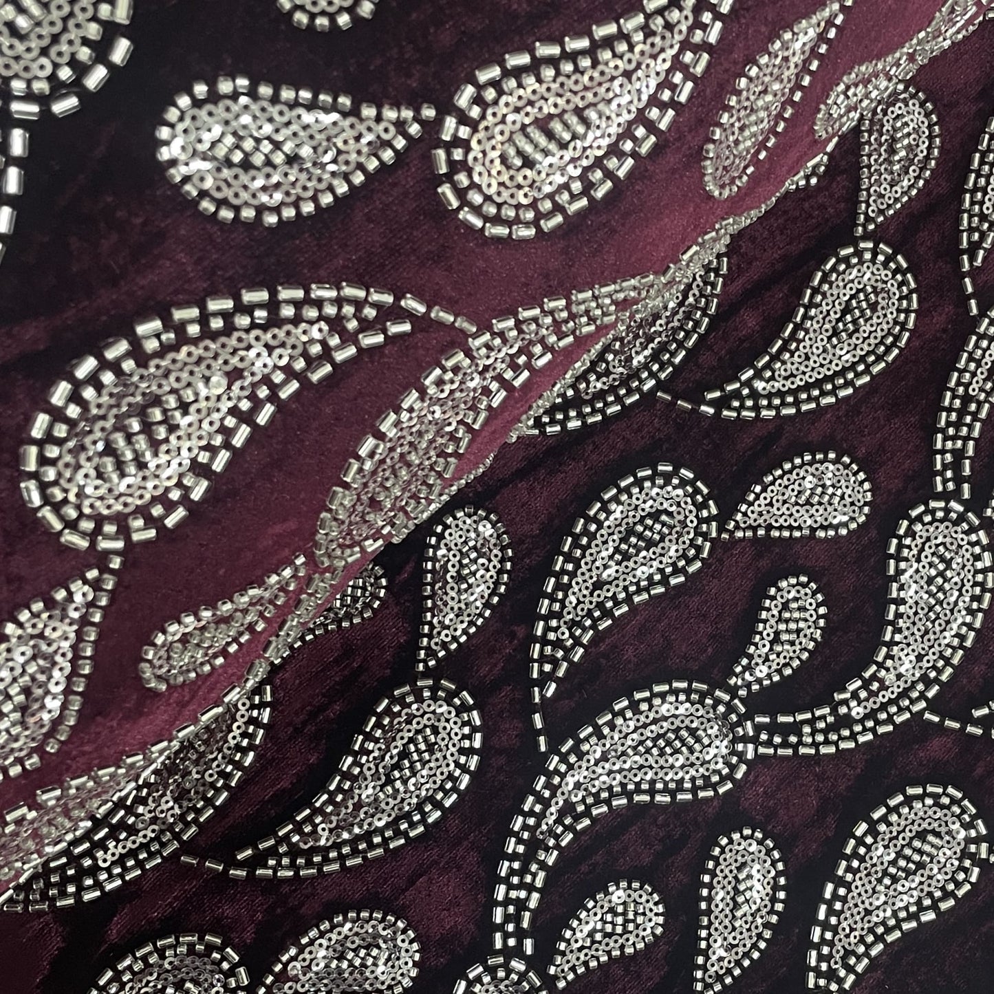 Maroon Paisley Velvet Fabric 19348