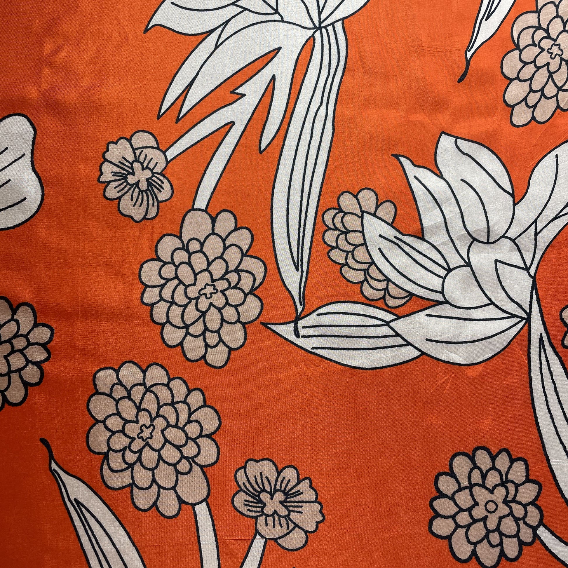 Orange Floral Print Upada Silk Fabric 19604