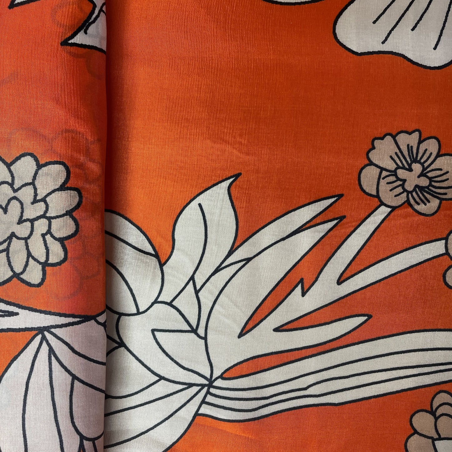 Orange Floral Print Upada Silk Fabric 19604