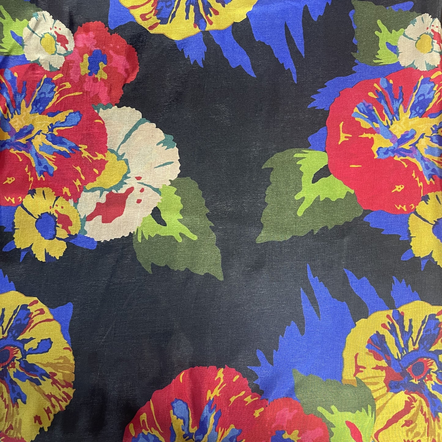 Black Floral Print Upada Silk Fabric 19609