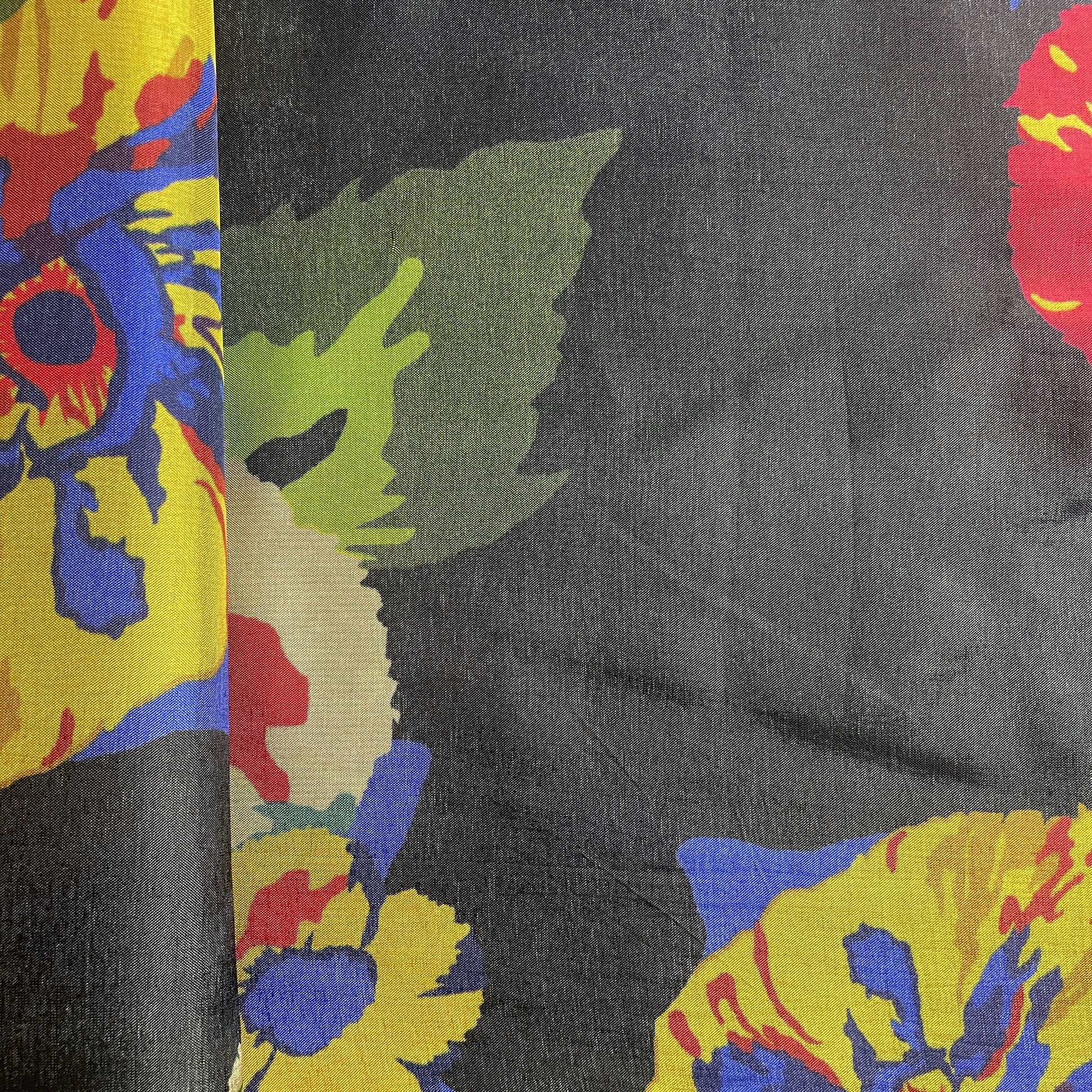 Black Floral Print Upada Silk Fabric 19609