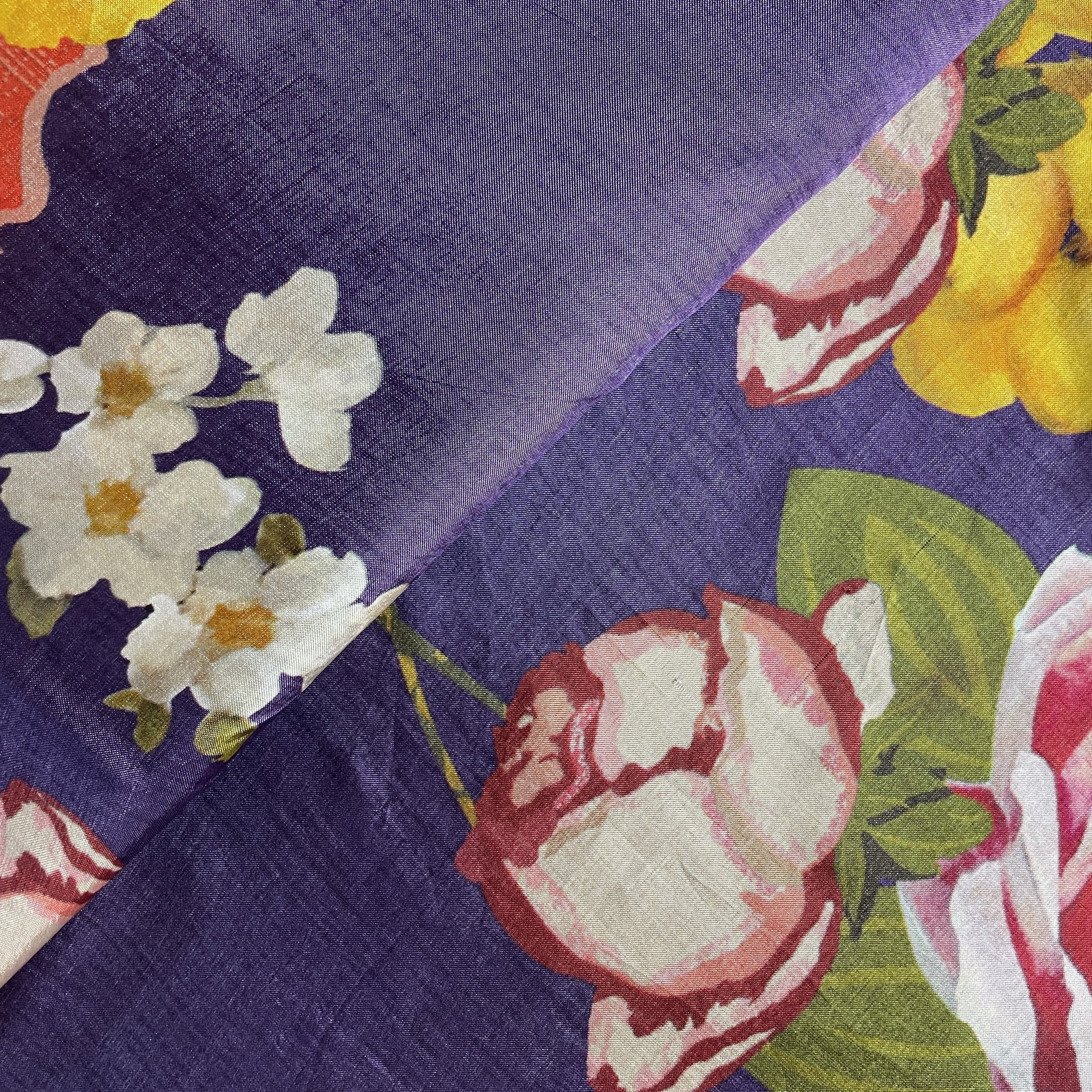 Purple Floral Print Upada Silk Fabric 19611