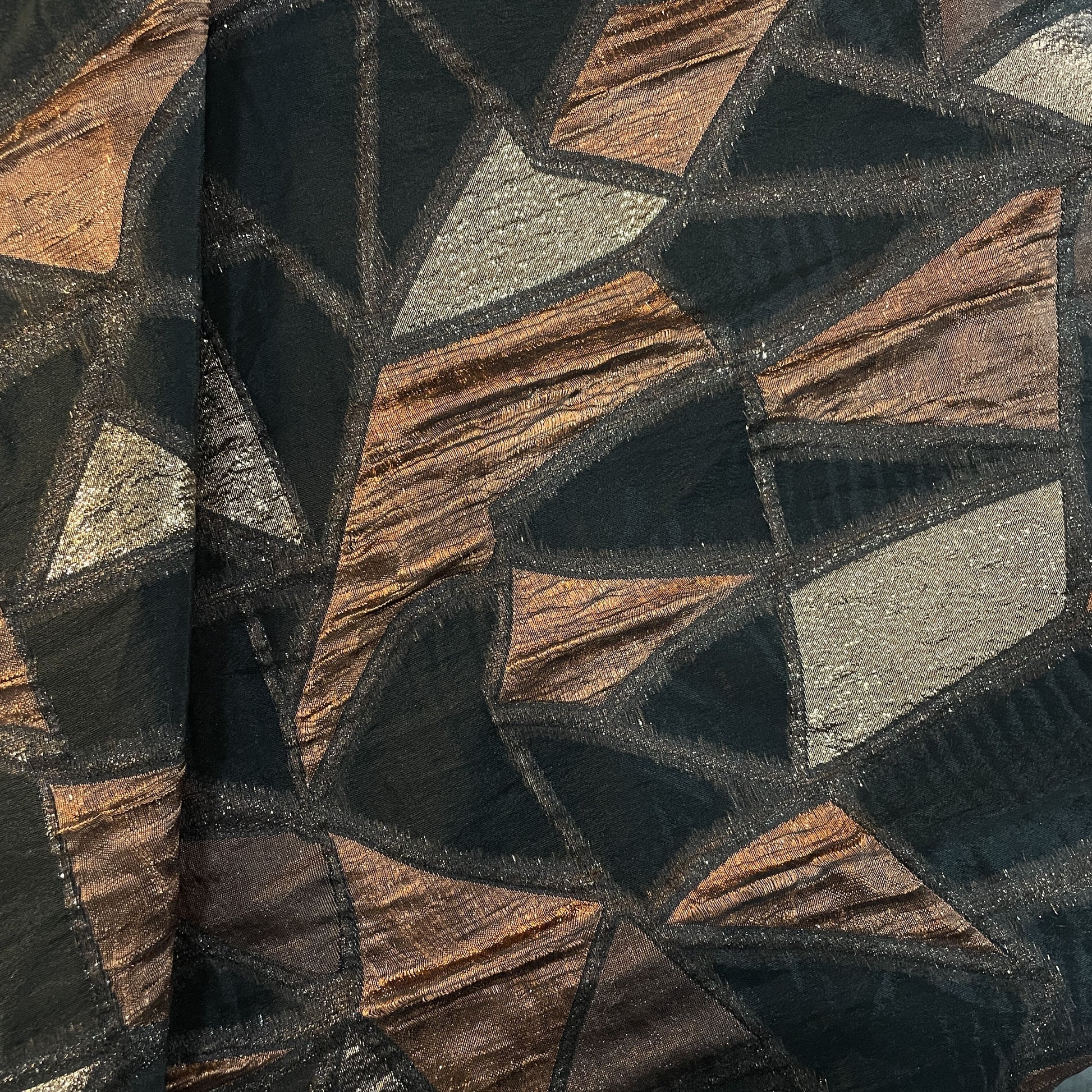 Black & Brown Geometrical Print Organza Tissue Fabric 19772