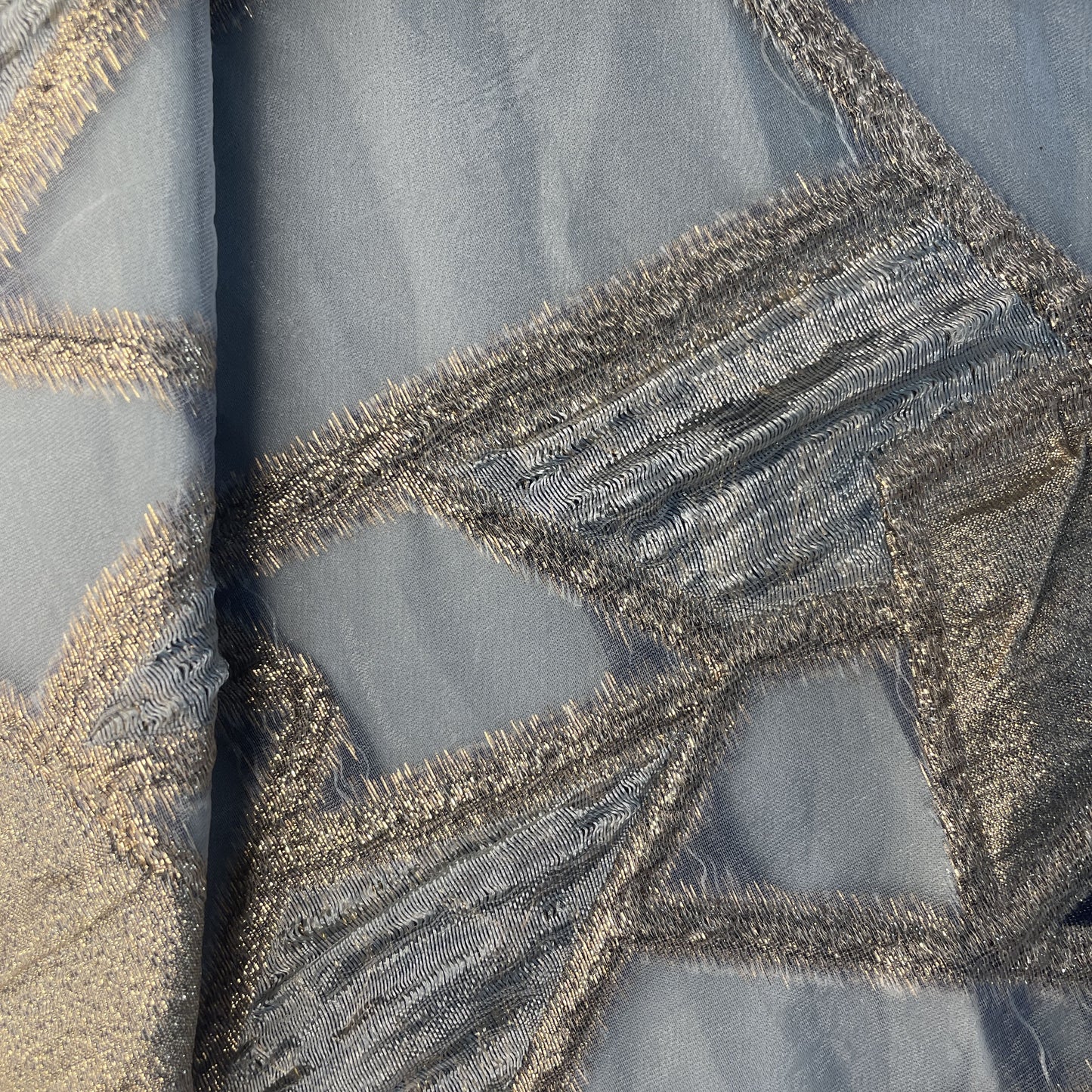 Grey Geometrical Print Zari Organza Tissue Fabric 19776