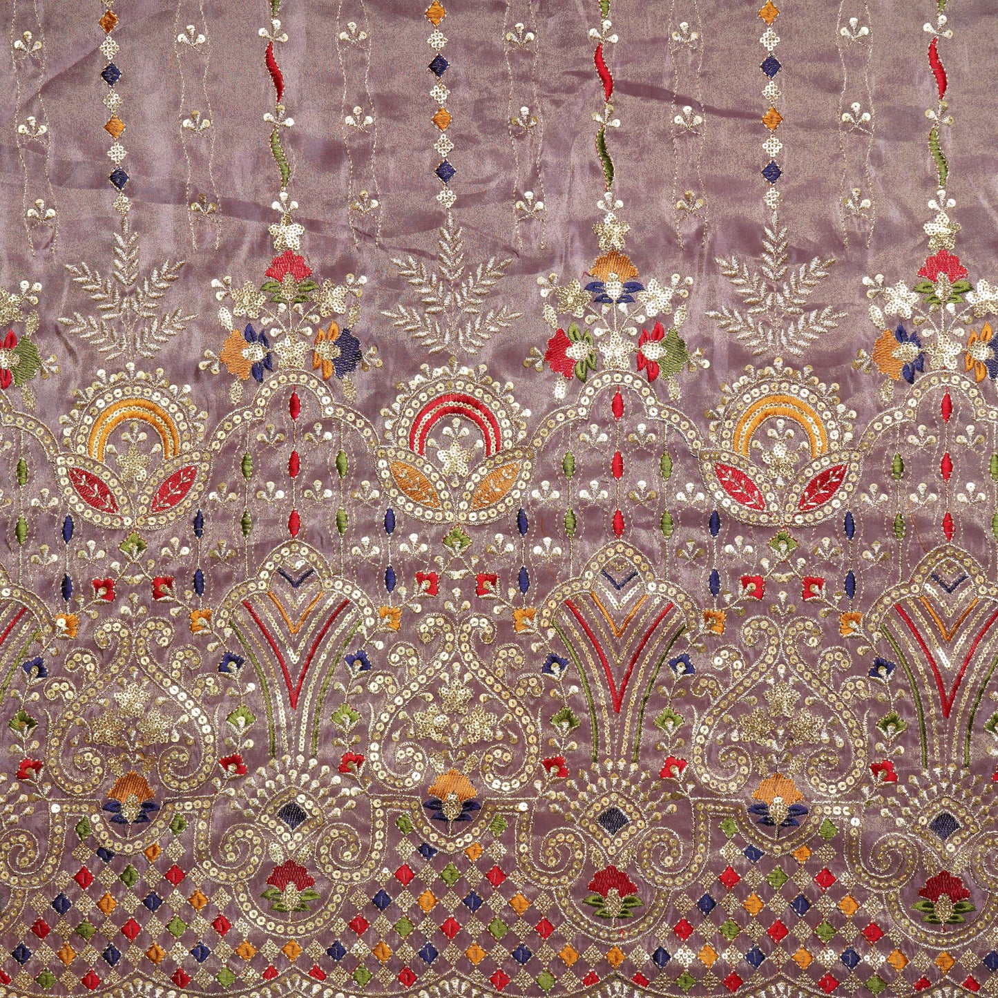 Lilac Thread Embroidery Viscose Zari Tissue Fabric 19897