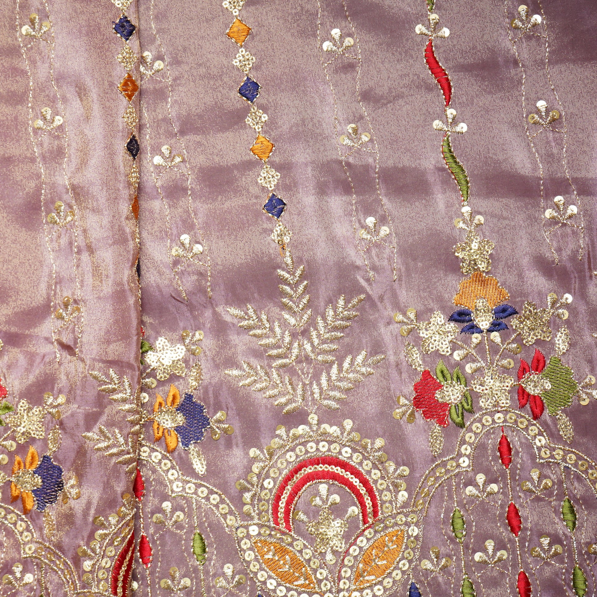 Lilac Thread Embroidery Viscose Zari Tissue Fabric 19897