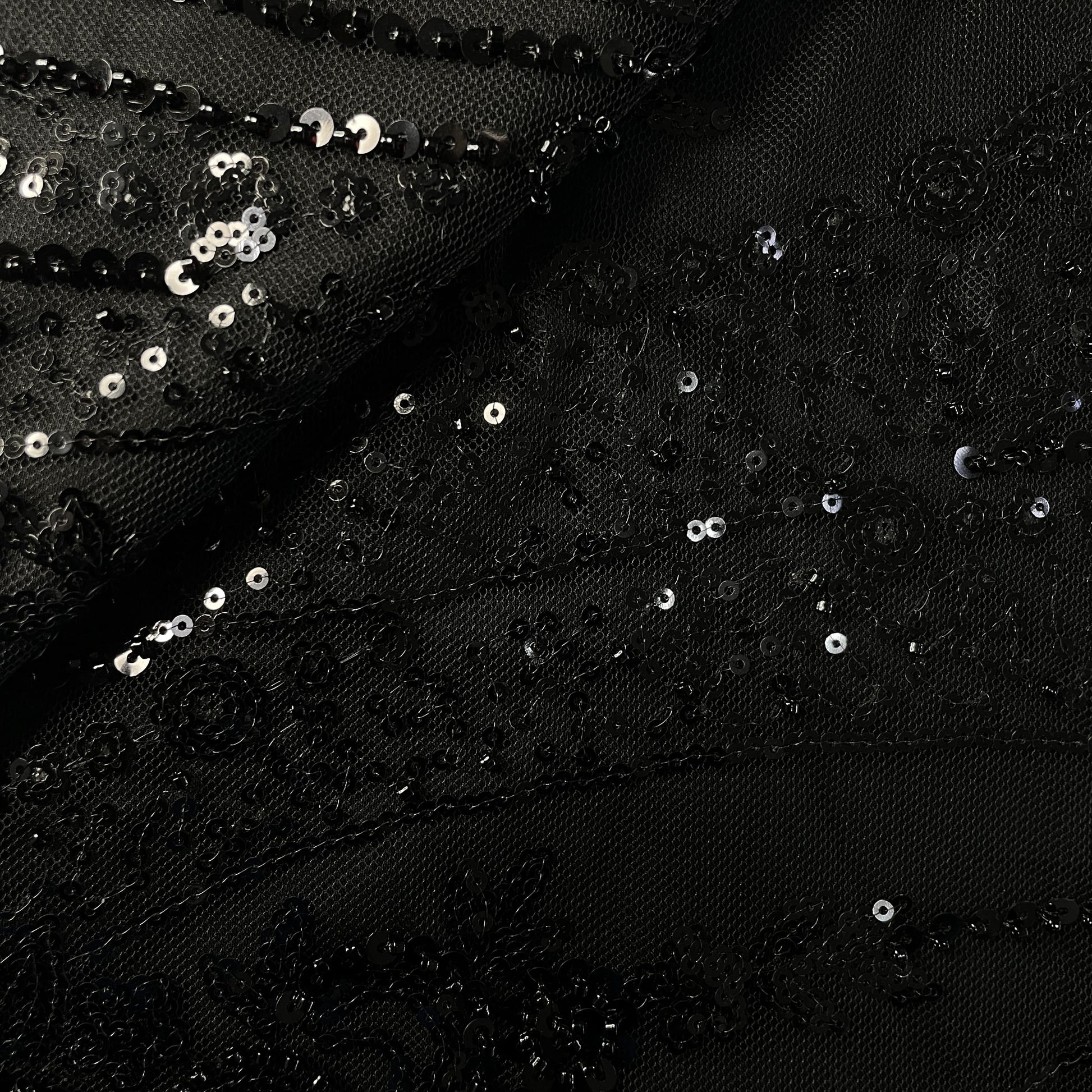 Black Cutdana Sequins Embroidery Net Fabric 19900