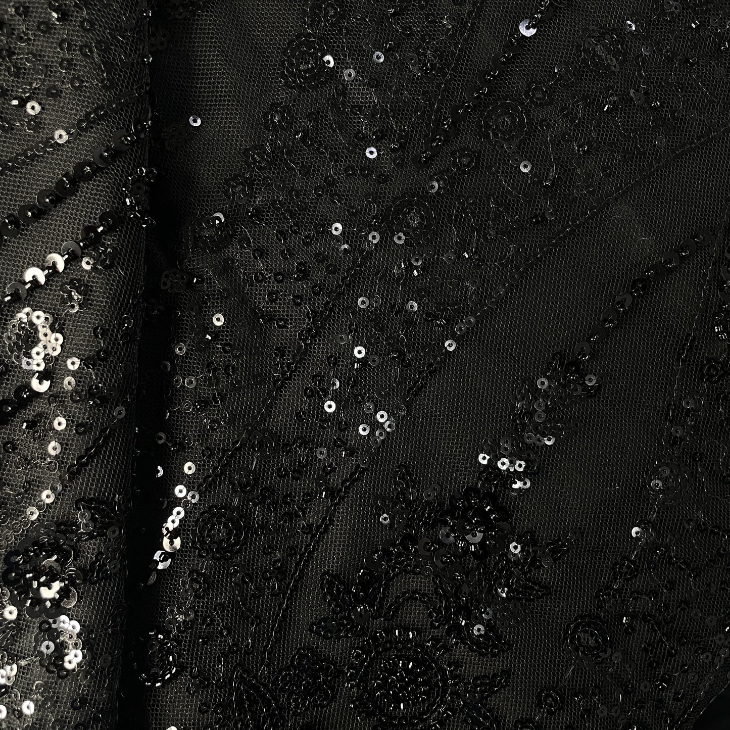 Black Cutdana Sequins Embroidery Net Fabric 19900