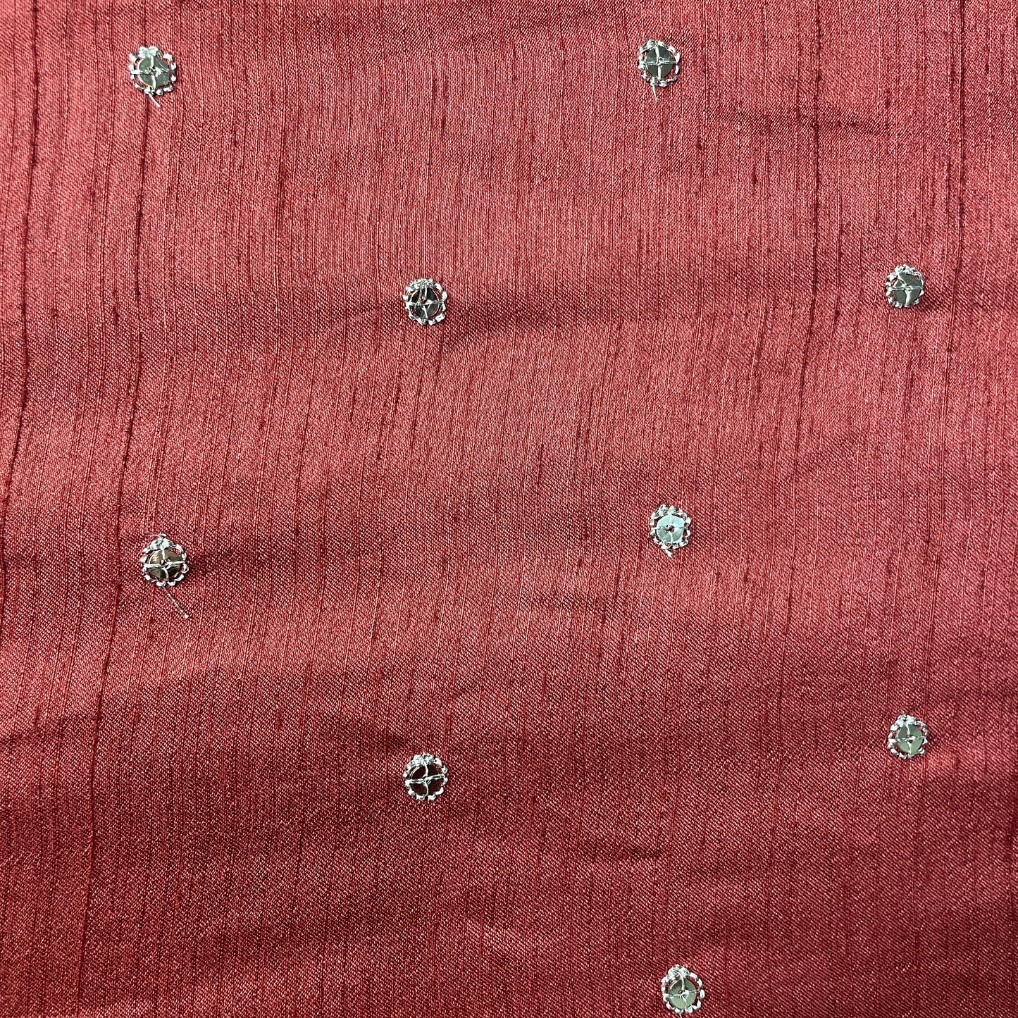 Red Sequins Embroidery Dupion Silk Fabric 19911