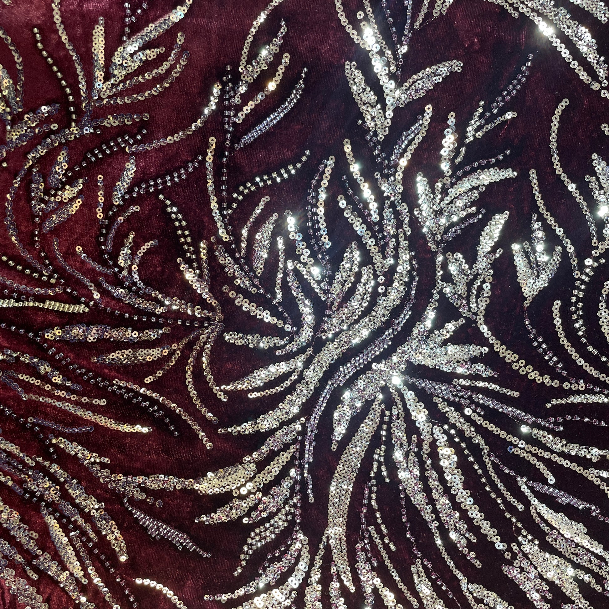 Maroon Sequins Cutdana Embroidery Velvet Fabric 19985