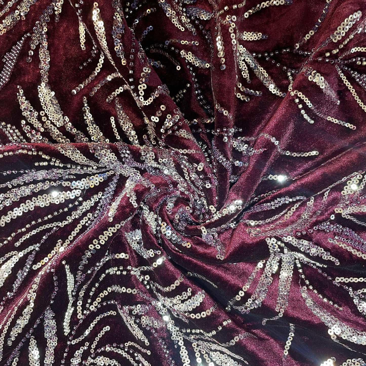 Maroon Sequins Cutdana Embroidery Velvet Fabric 19985