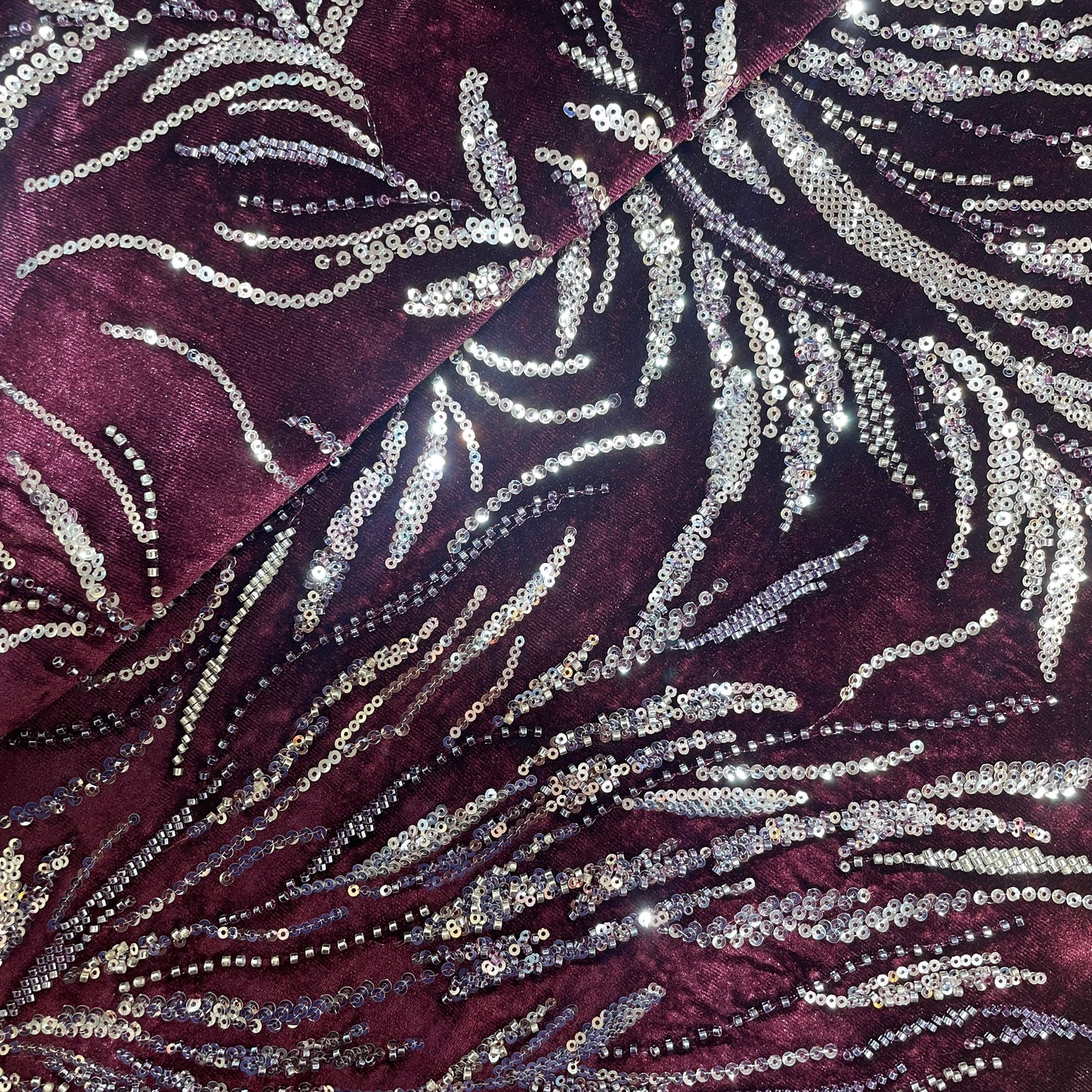 Maroon Sequins Cutdana Embroidery Velvet Fabric 19985