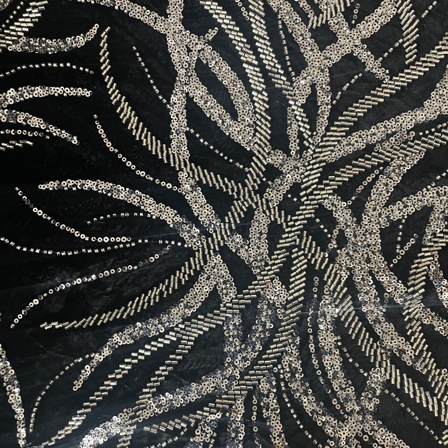 Black Sequins Cutdana Embroidery Velvet Fabric 19992