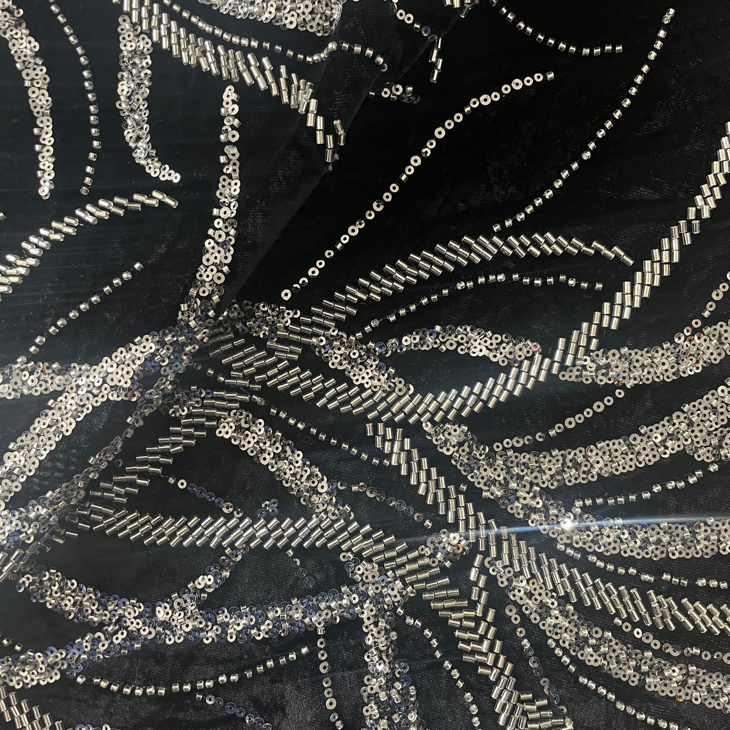 Black Sequins Cutdana Embroidery Velvet Fabric 19992