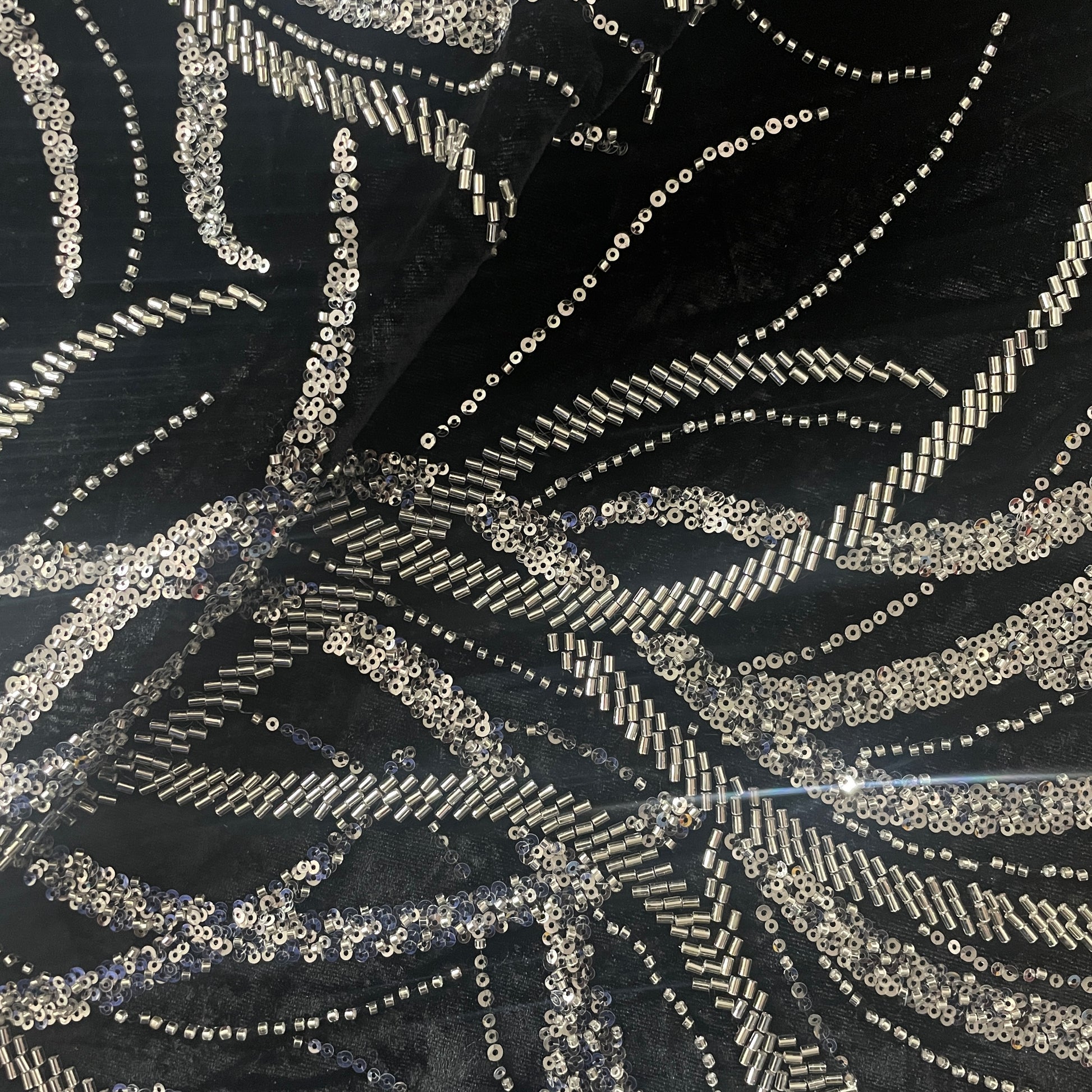 Black Sequins Cutdana Embroidery Velvet Fabric 19992