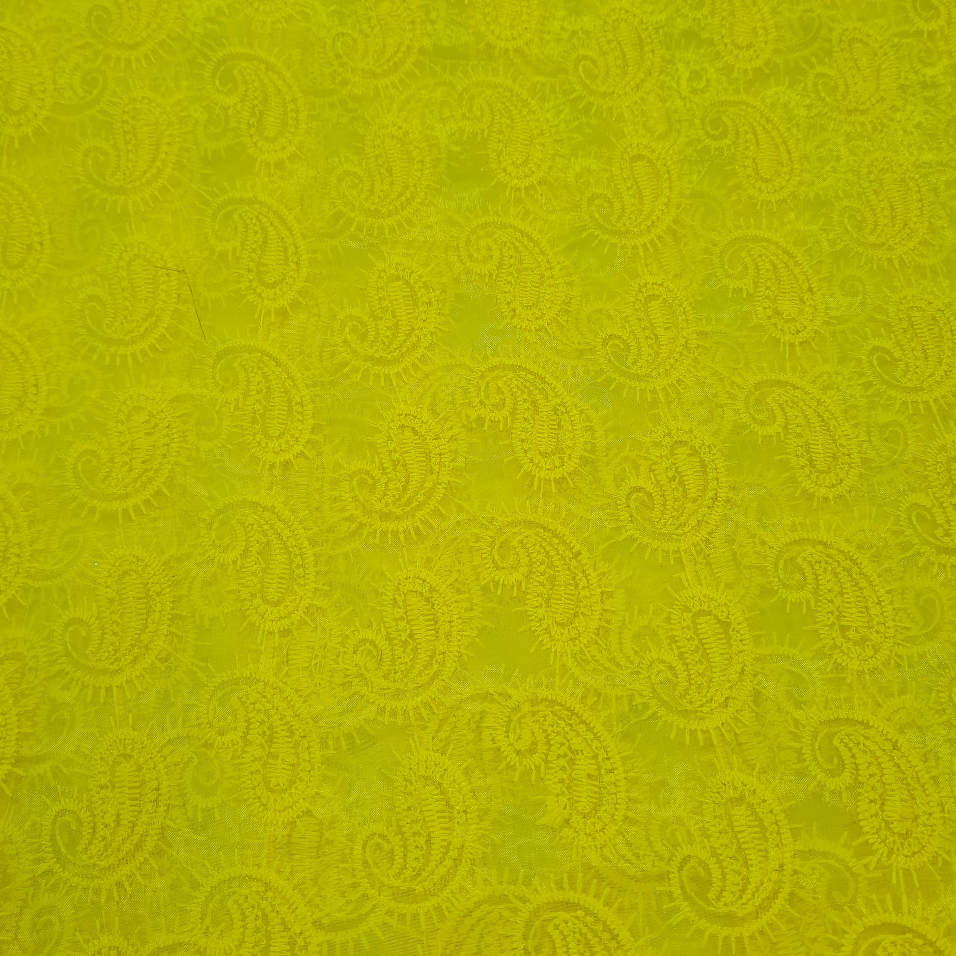 Yellow Paisley Thread Embroidery Organza Fabric - TradeUNO