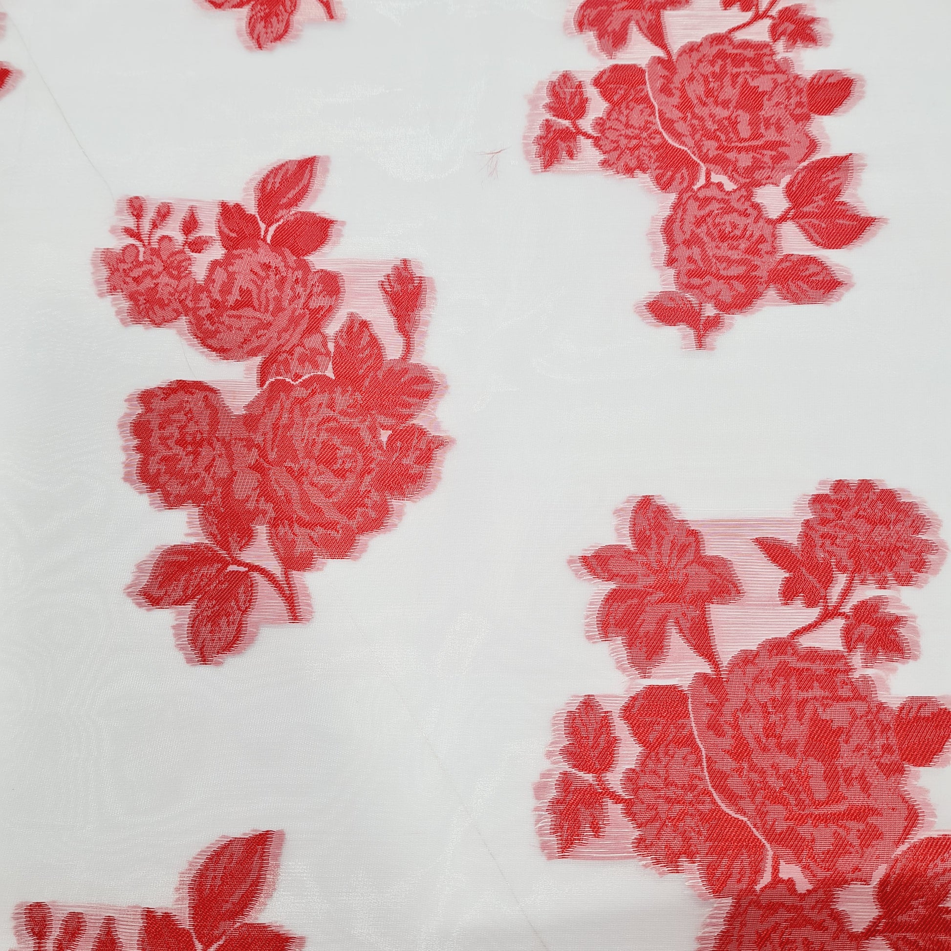 Red Floral Organza Jacquard Fabric - TradeUNO