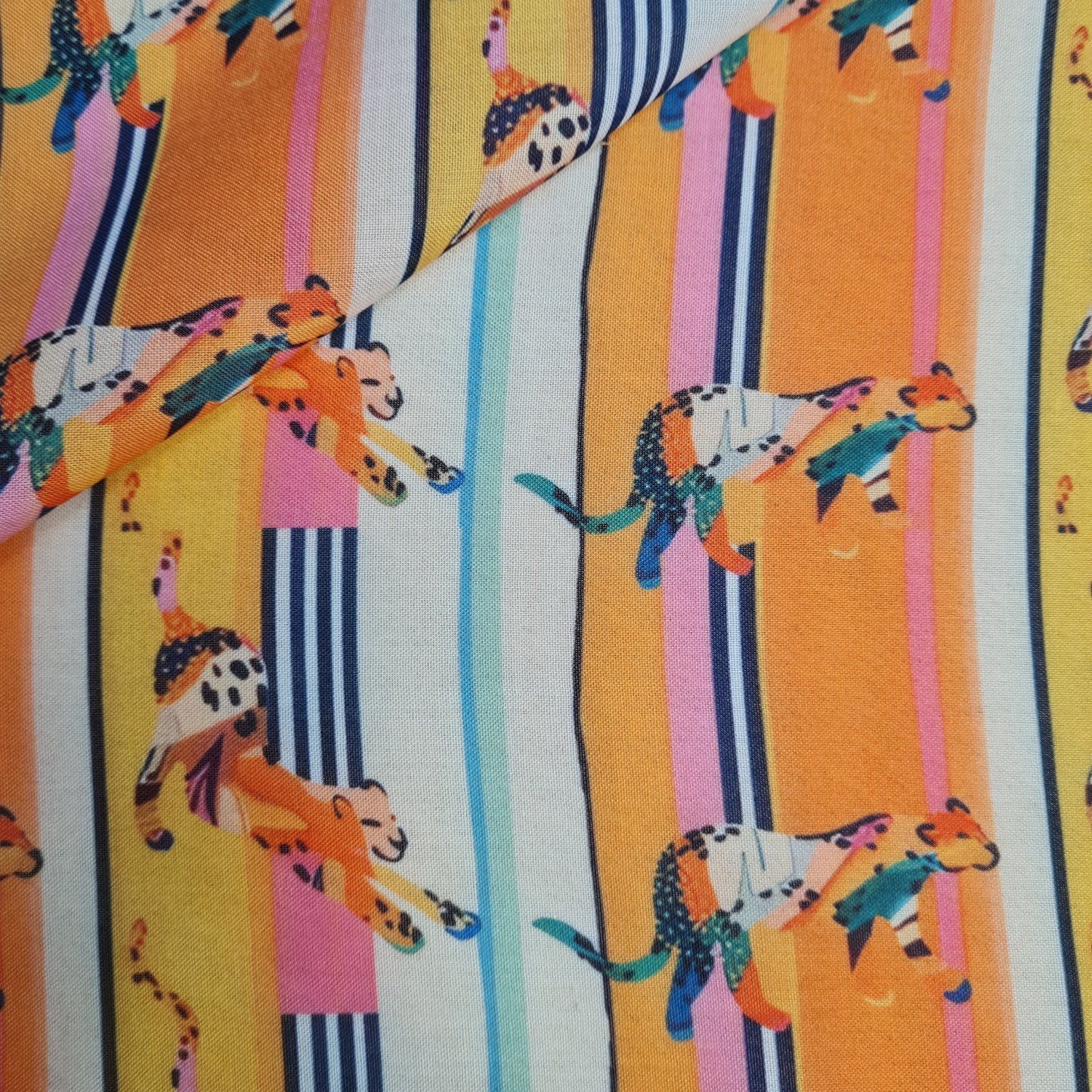 Exclusive Orange Tropical Stripe Print Cambric Cotton Fabric