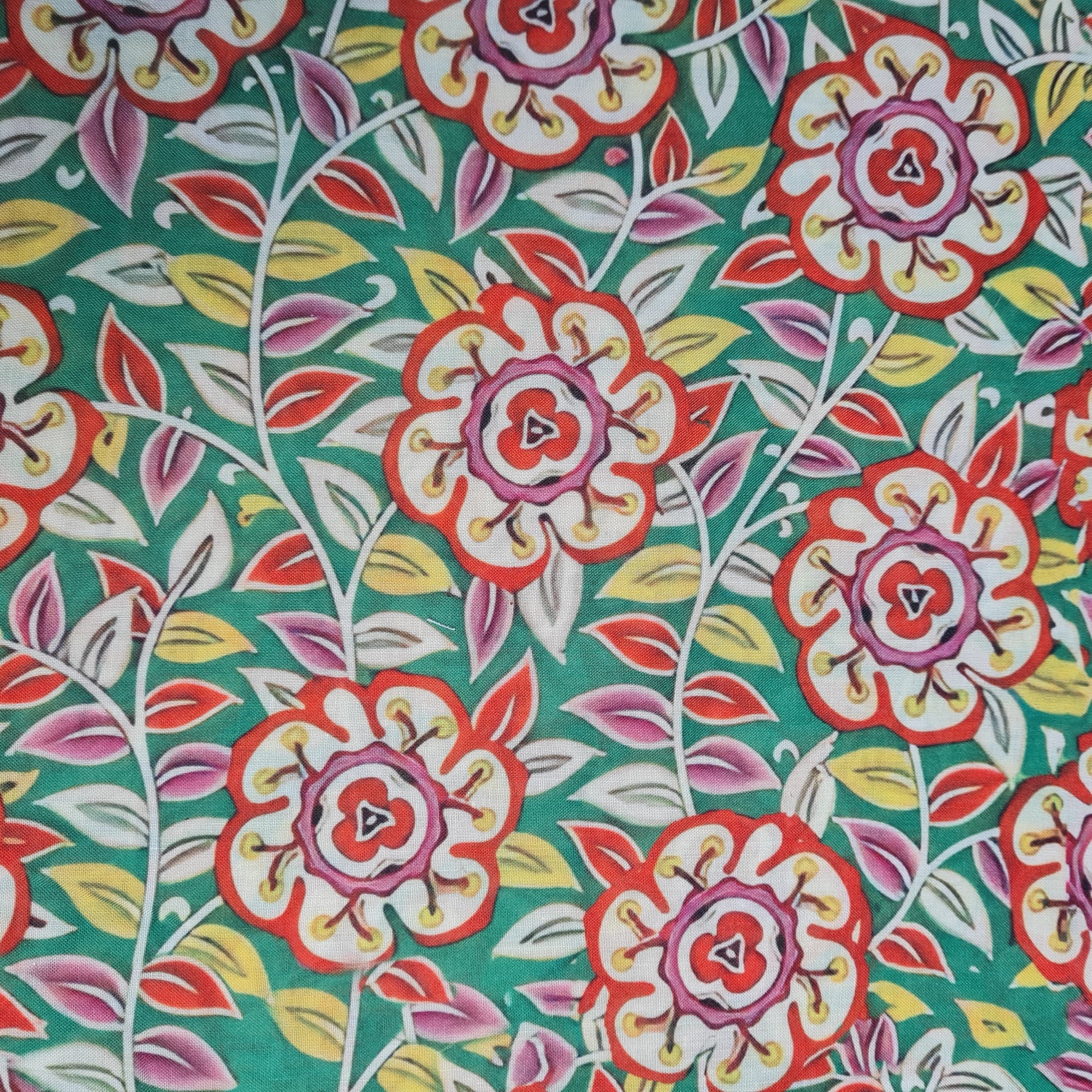 Exclusive Green Multicolor Floral Print Cambric Cotton Fabric