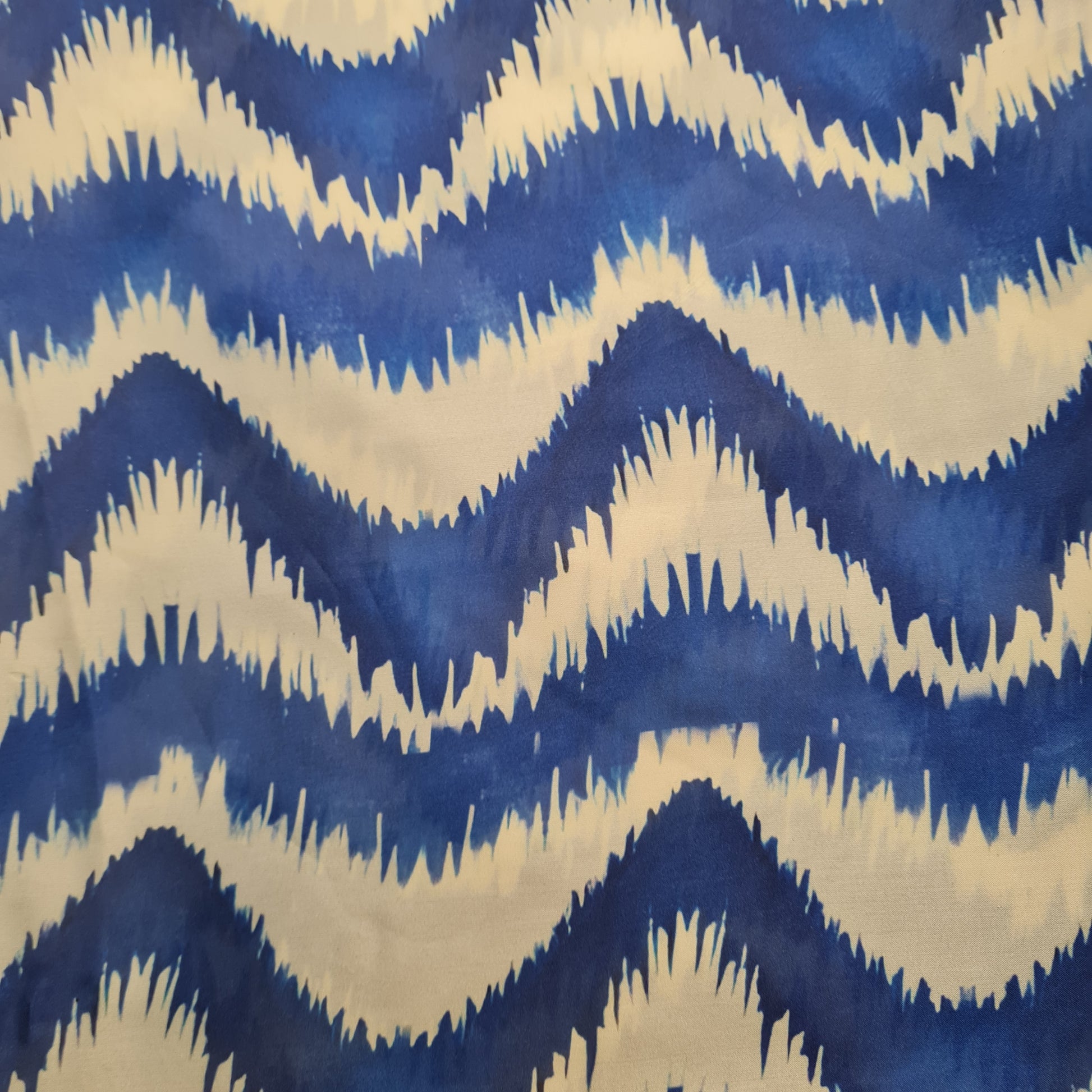 Exclusive Satin Georgette Blue White Chevron Print Fabric