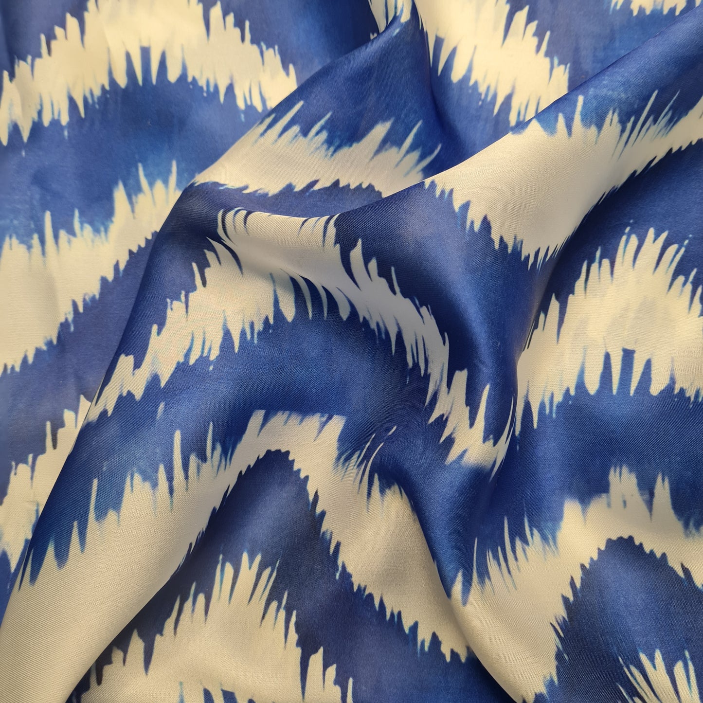 Exclusive Satin Georgette Blue White Chevron Print Fabric