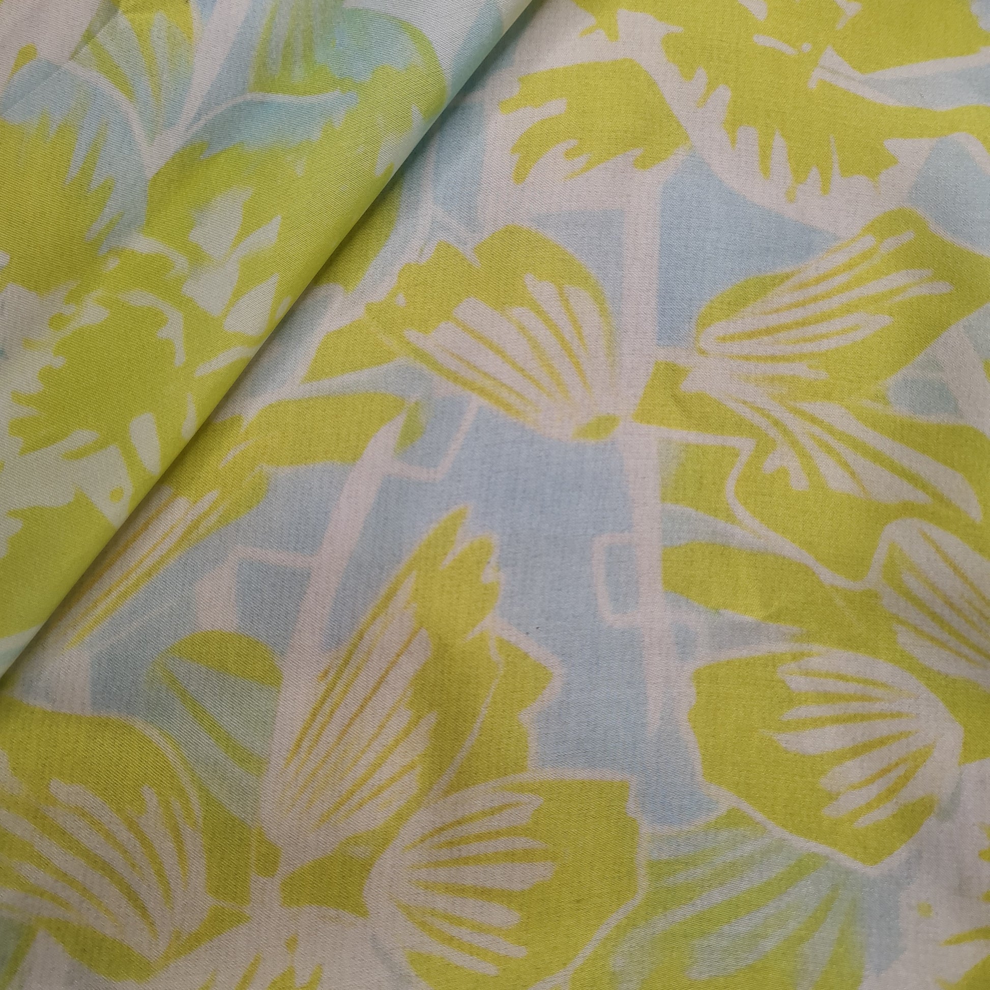 Exclusive Satin Georgette Lime Green Floral Print Fabric