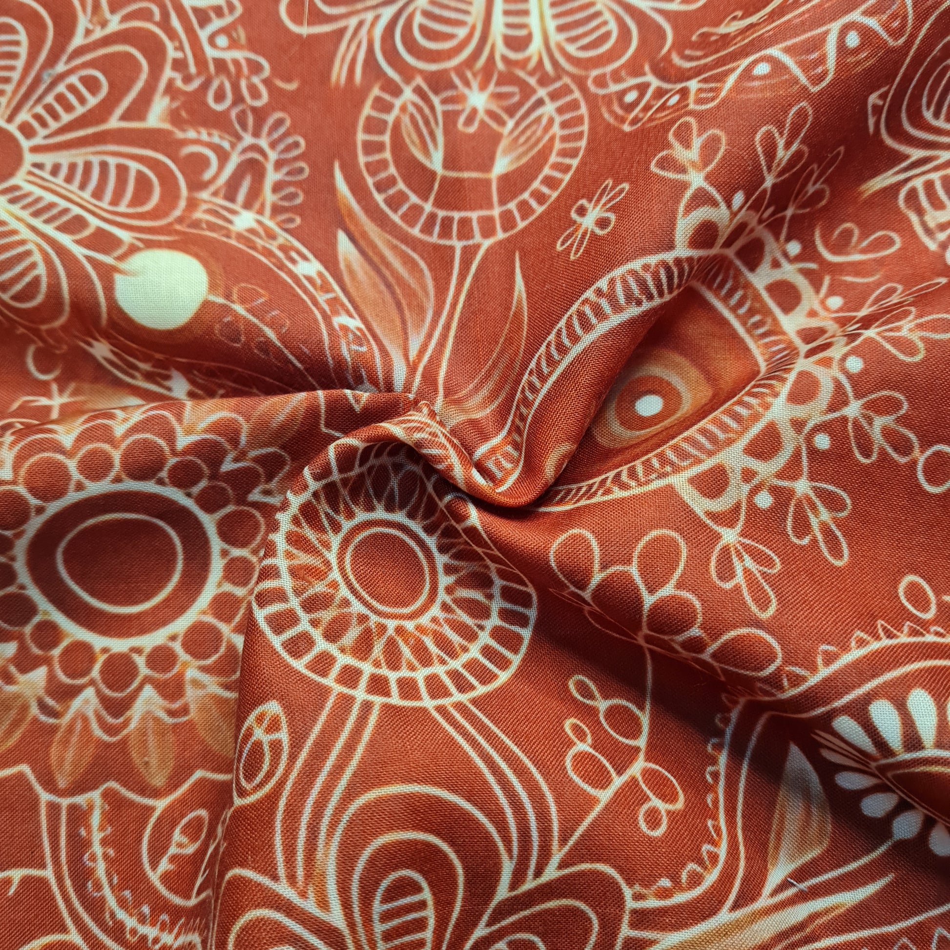 Exclusive Brown Tropical Print Cambric Cotton Fabric