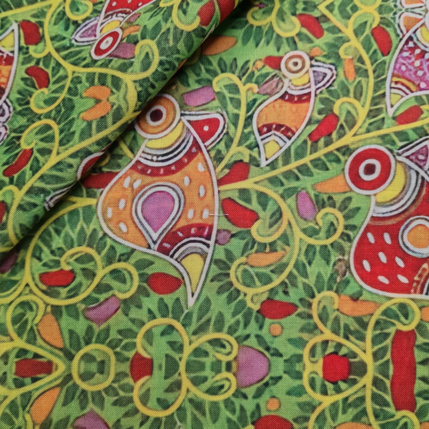 Exclusive Green Madhubani Print Cambric Cotton Fabric