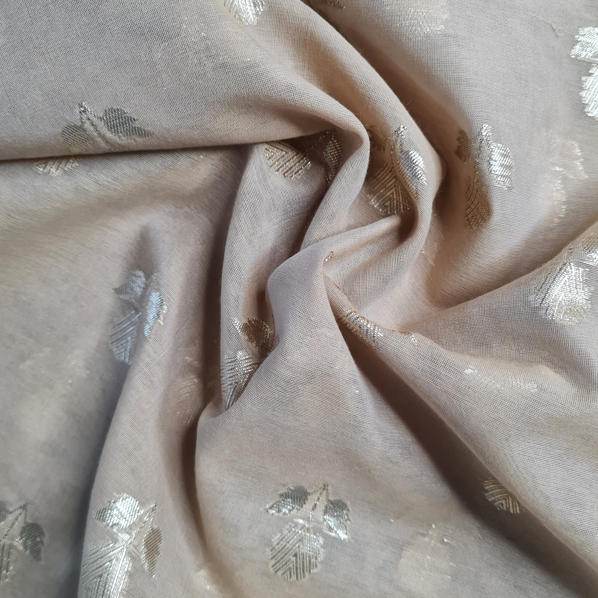 Premium Cotton Katwar Patola Dark Creame Zari Floral Buti Jacqurd Fabric