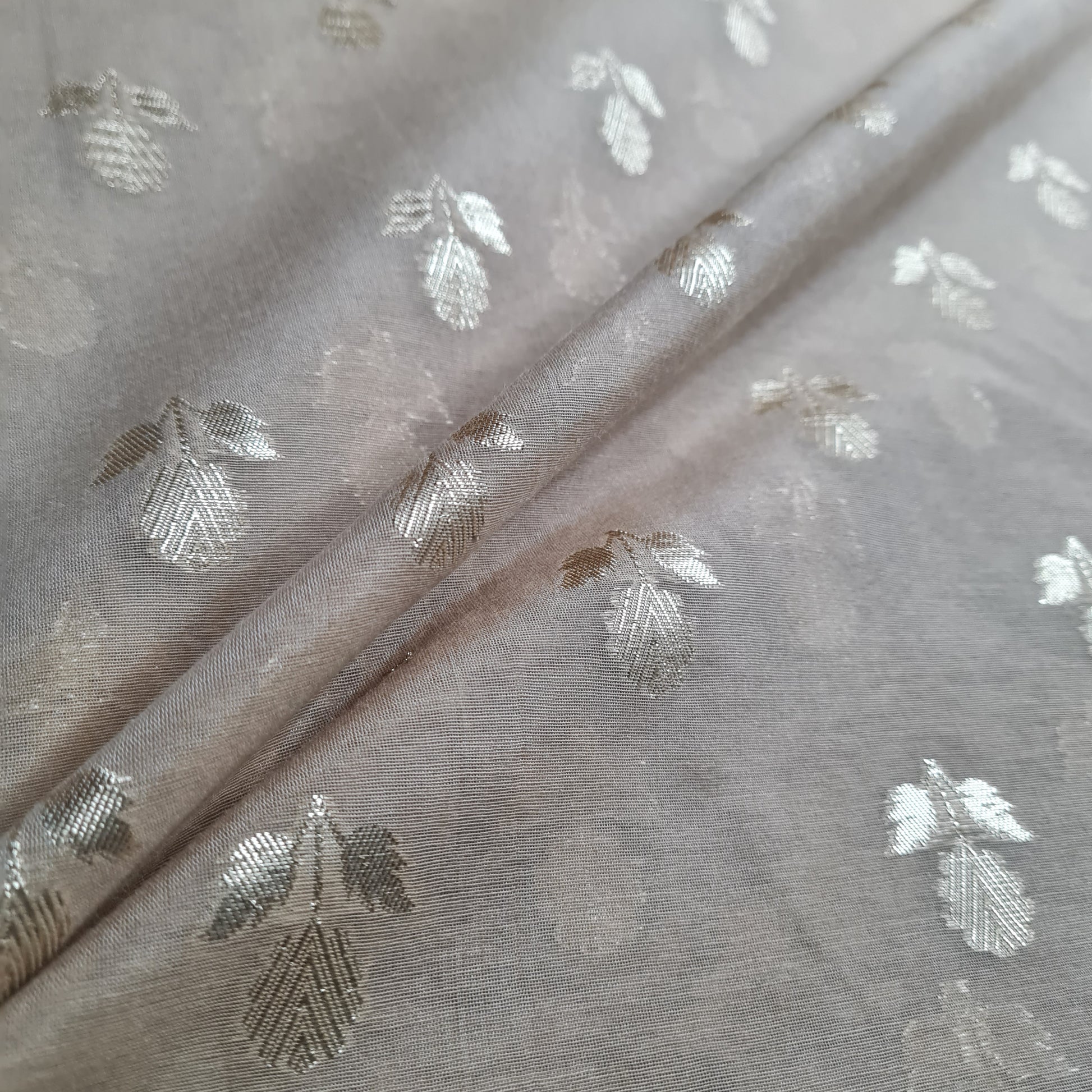 Premium Cotton Katwar Patola Dark Creame Zari Floral Buti Jacqurd Fabric