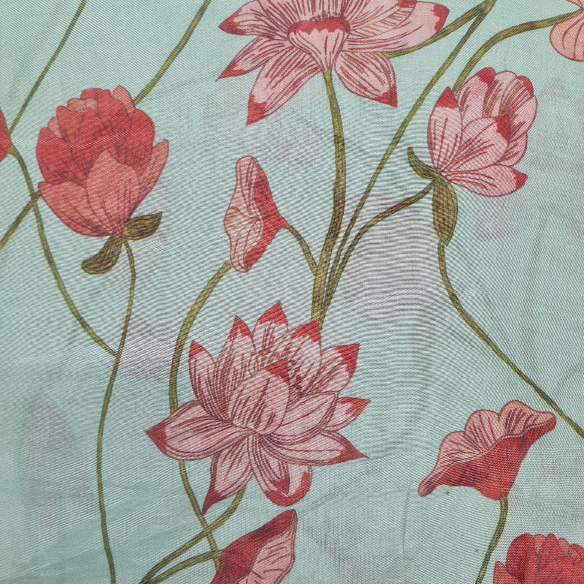 Premium Light Green Floral Print Cotton Silk Fabric