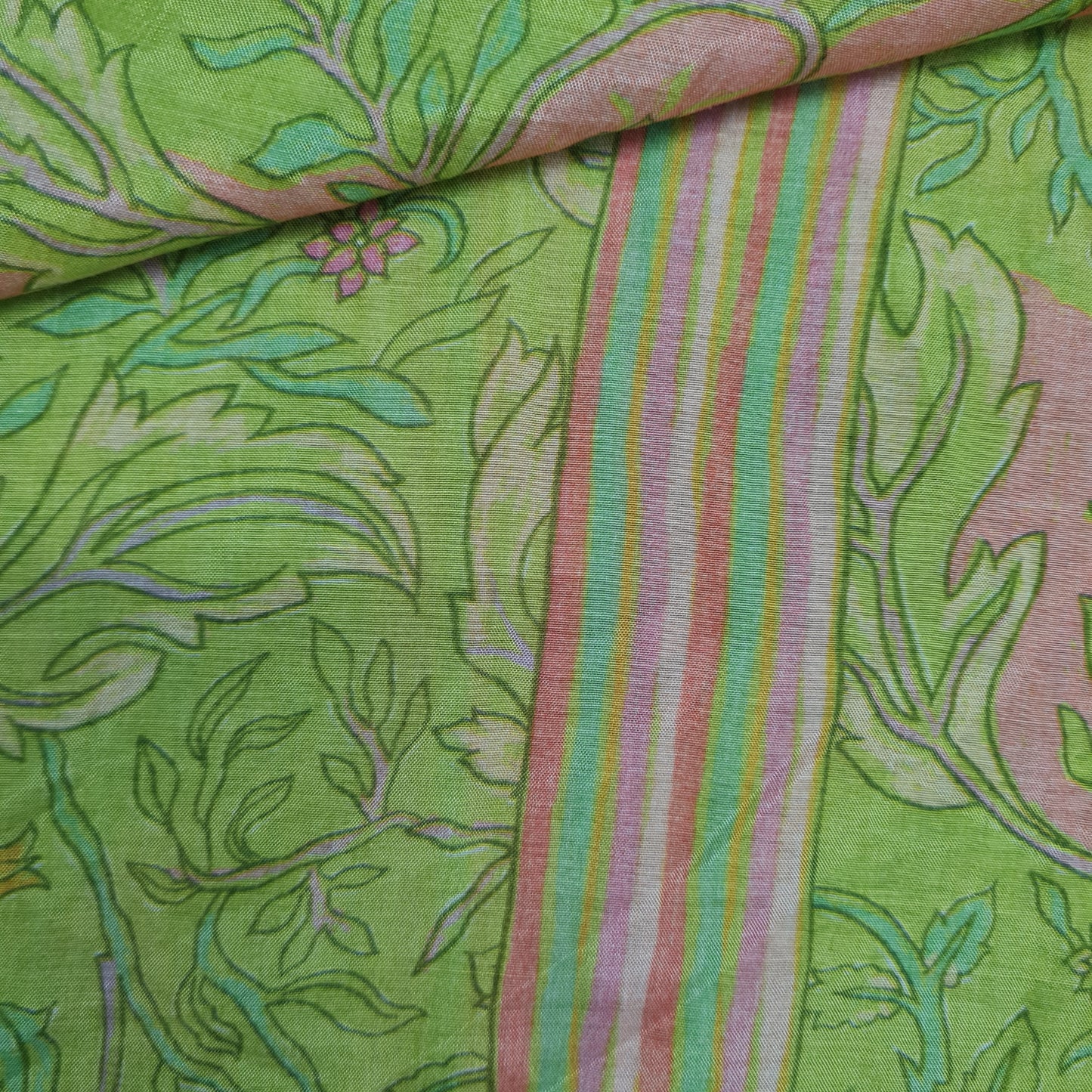 Premium Light Green Abstract Print Cotton Silk Fabric