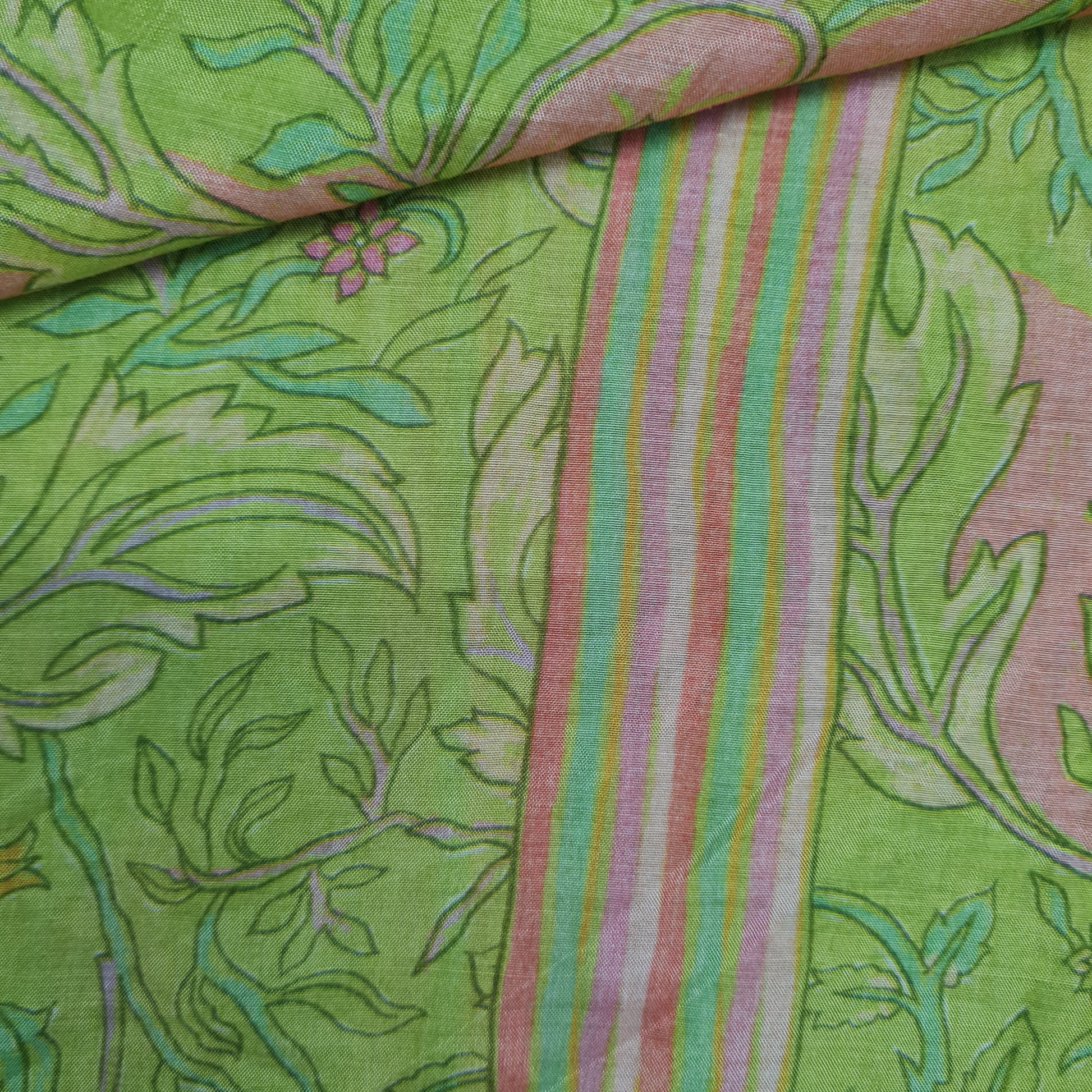 Premium Light Green Abstract Print Cotton Silk Fabric