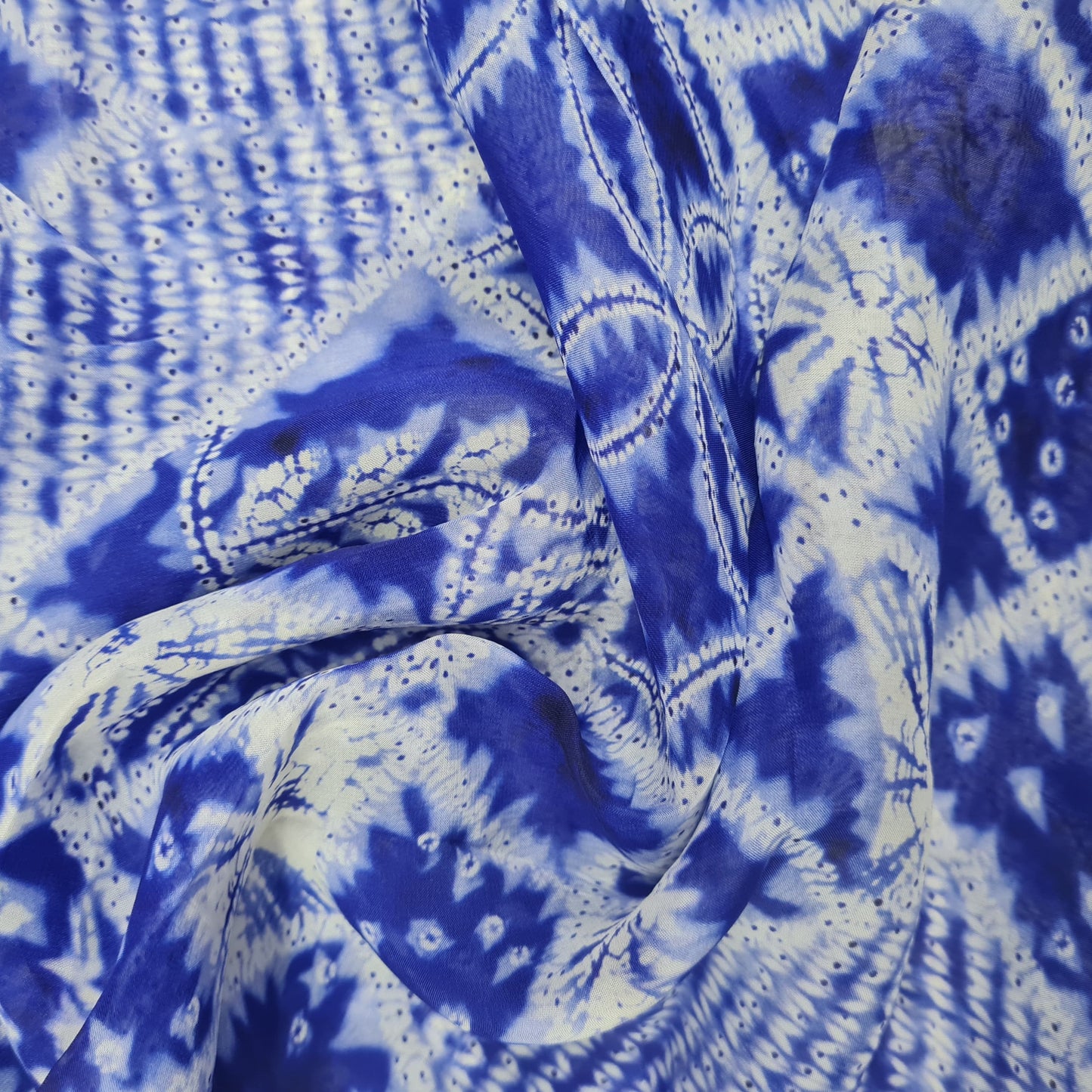 Premium Blue Shiborian Print Organza Fabric