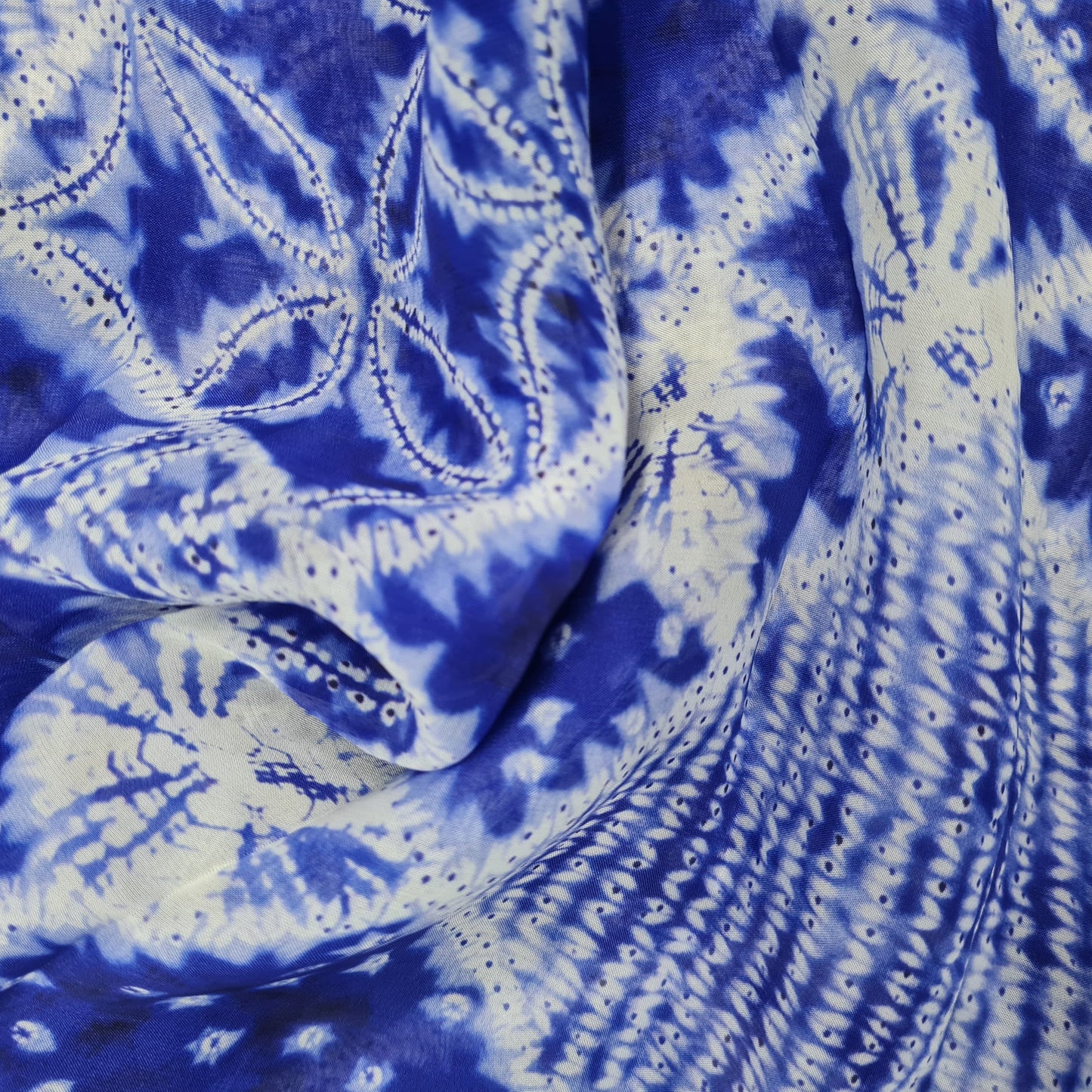 Premium Blue Shiborian Print Organza Fabric