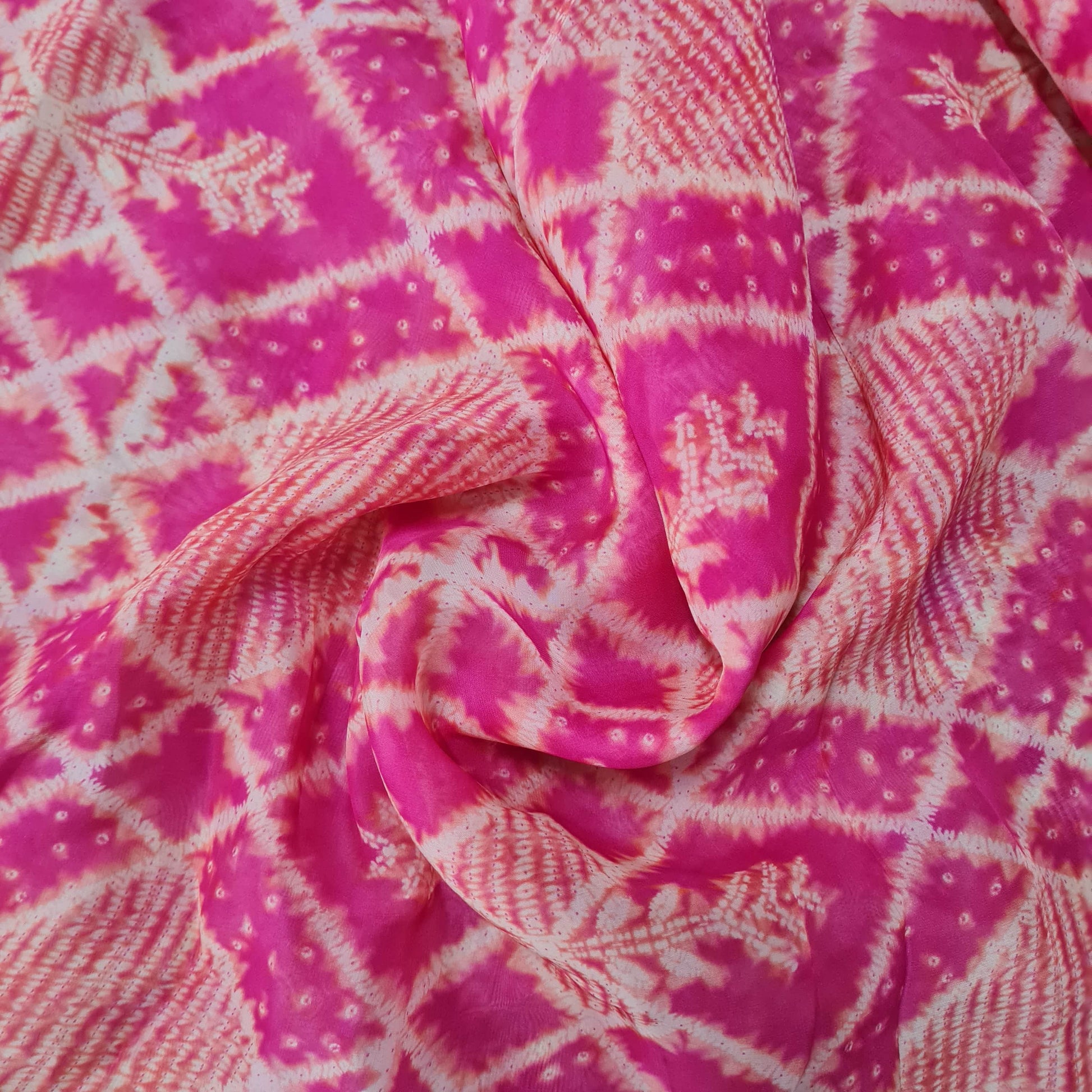 Premium Pink Bandhani Print Organza Fabric