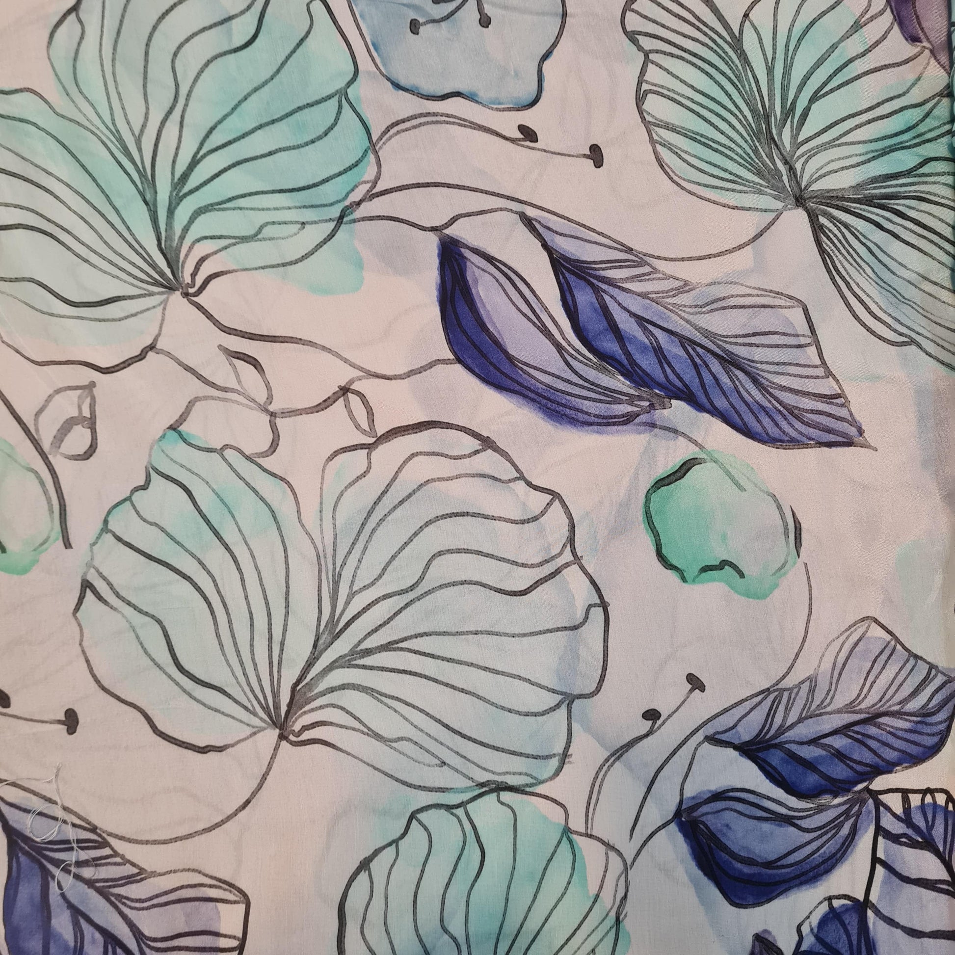 Premium White and Blue Print Muslin Fabric