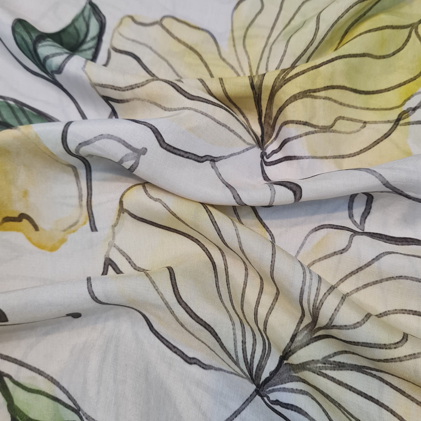 Premium White Tropical Print  Muslin Fabric